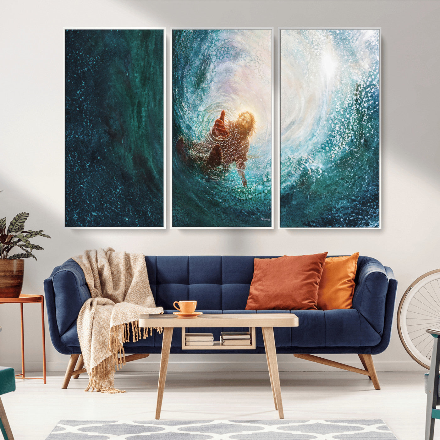 MGV-FC-48X32-3P - Powerful Jesus Canvas Print - Hand of Salvation, Inspirational Wall Art - Framed, Ready to Hang for