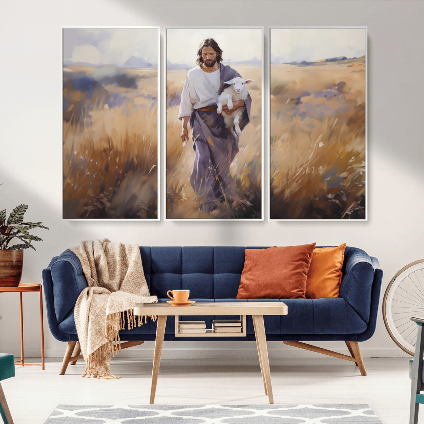 MGV-FC-48X32-3P - Jesus the Good Shepherd Wall Art Canvas Print - Lost Lamb Print for Prayer Room Decor