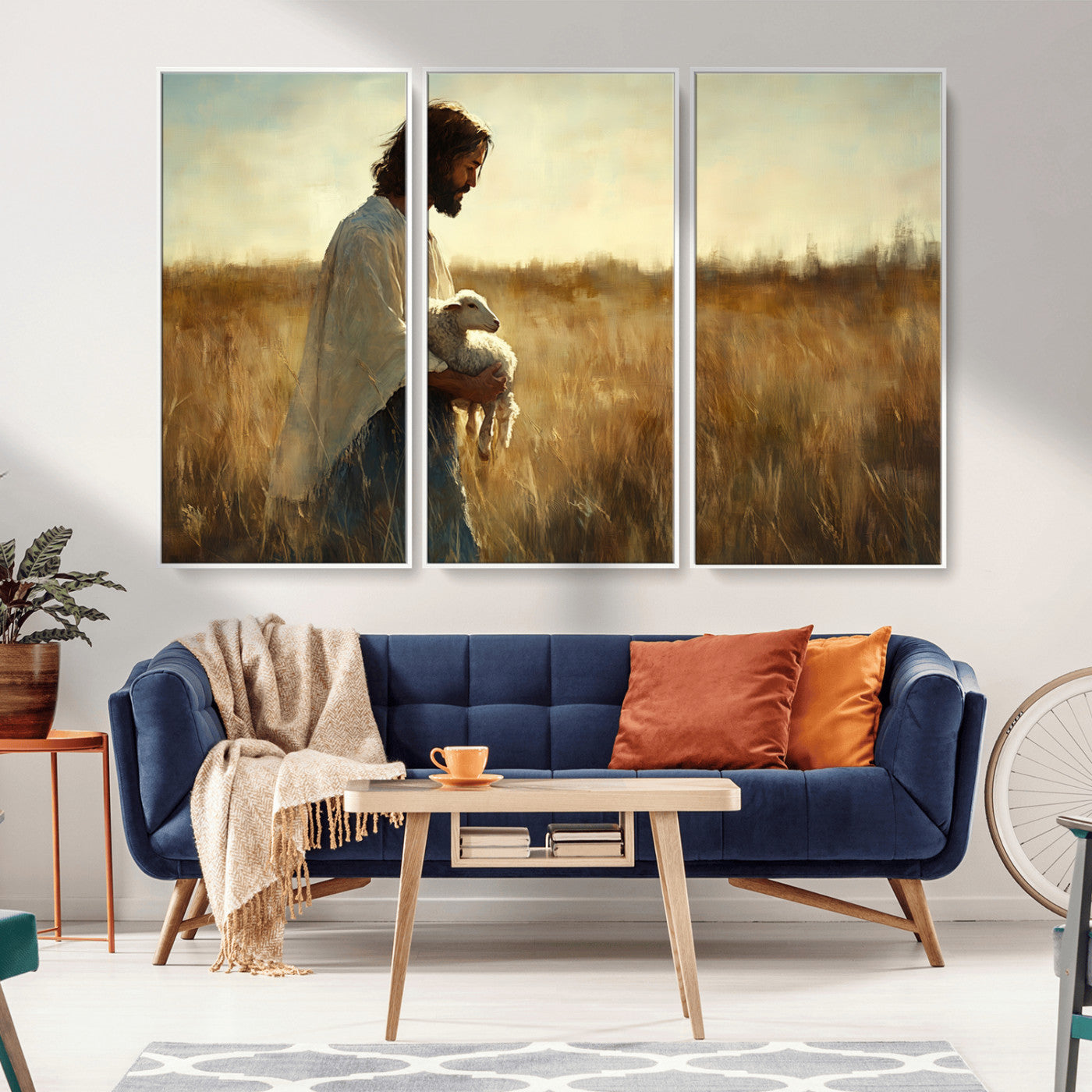 MGV-FC-48X32-3P - Jesus the Good Shepherd Wall Art Canvas Print - Inspirational Christian Religious Print for Prayer