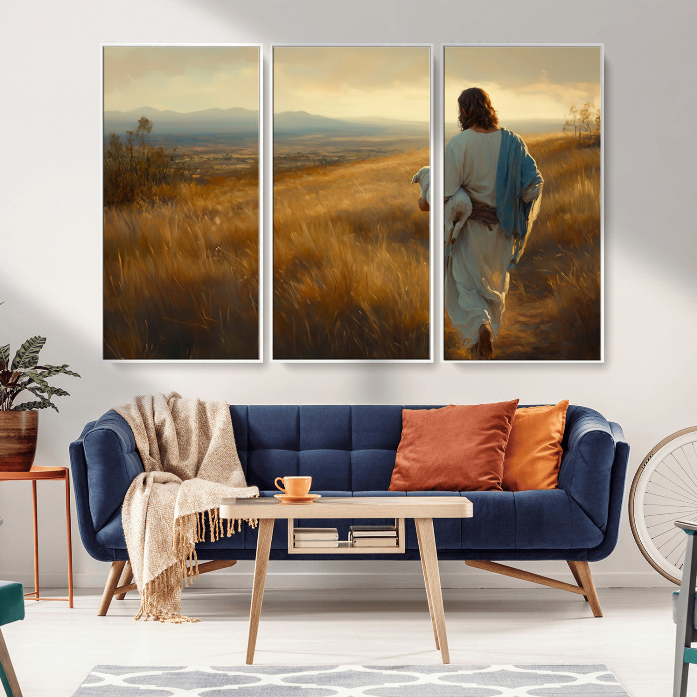 MGV-FC-48X32-3P - Jesus the Good Shepherd Wall Art Canvas Print - Inspirational Christian Religious Print for Prayer