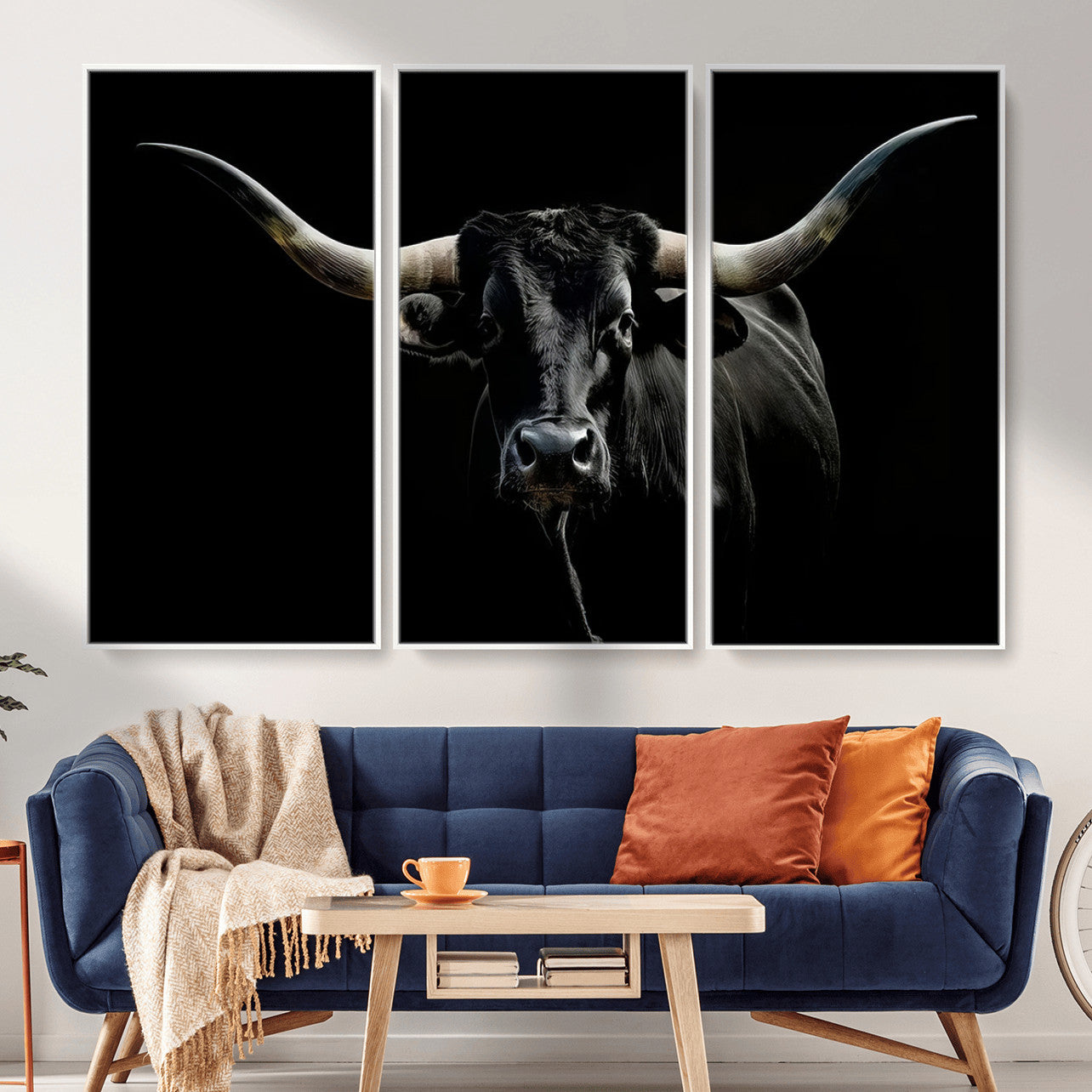 20679-MGV-CV-36X24 - Texas Black Longhorn Bull Wall Art Canvas Print - Western Texas Cattle Rustic Decor Print - Longhorn