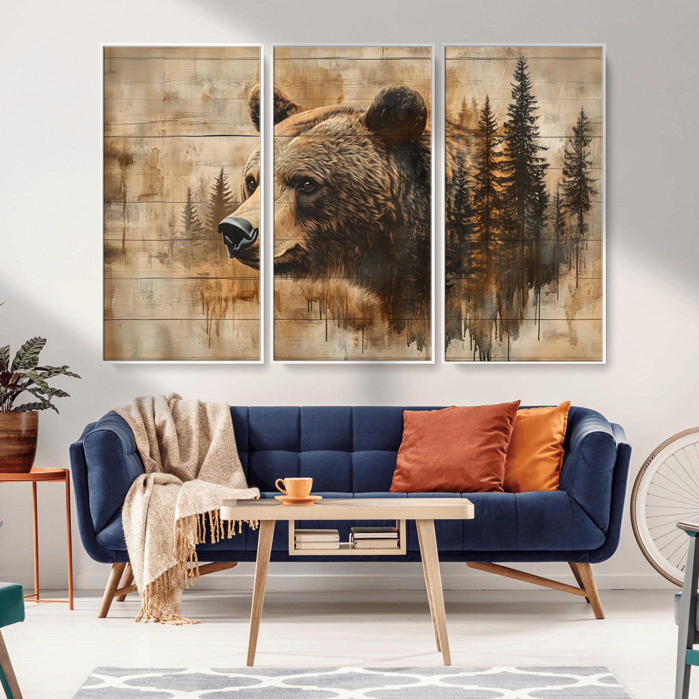 MGV-FC-48X32-3P - Rustic Grizzly Bear Wall Art, Abstract Grizzly 399 Bear Wall Art Canvas Print - Woodland Wildlife