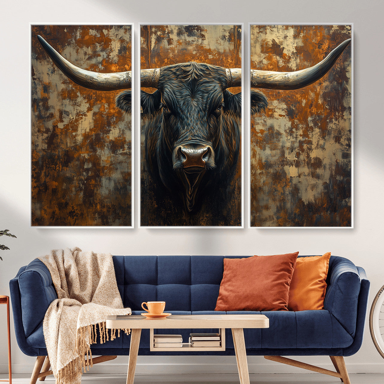 68068-MGV-CV-36X24 - Longhorn Texas Cow Bull Wall Art | Rustic Farmhouse Canvas Print | Ready to Hang Barn Decor for