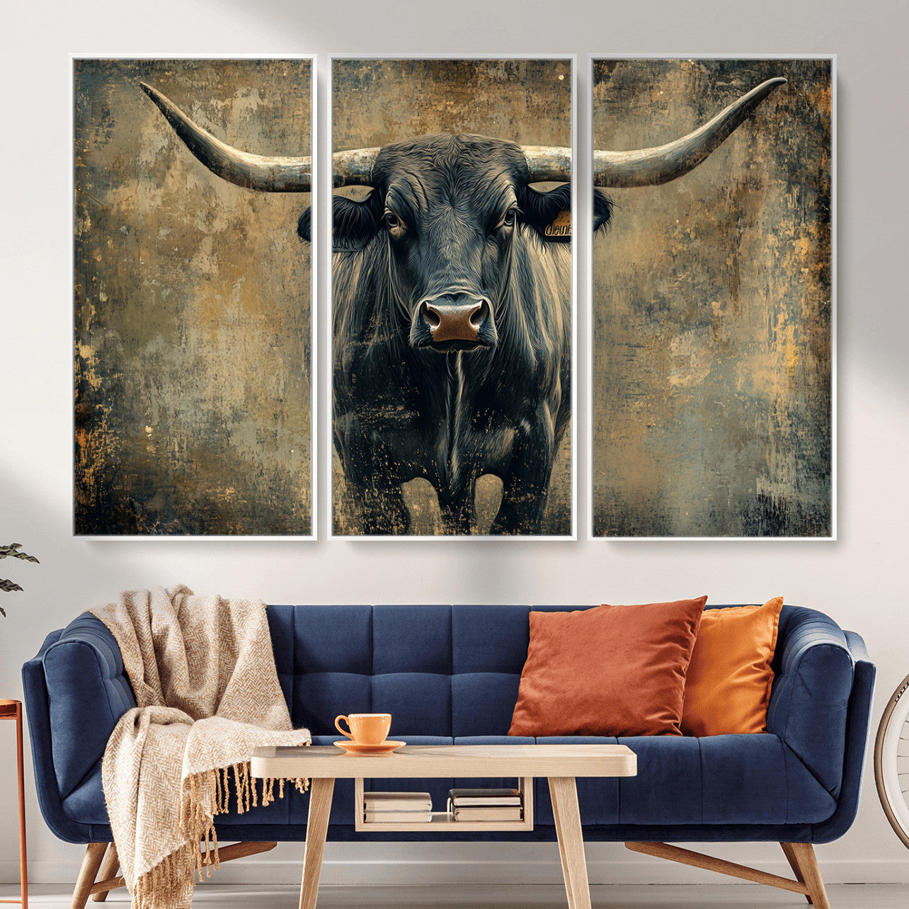 57385-MGV-CV-36X24 - Longhorn Bull Wall Art Canvas Print, Framed Rustic Cow Art Picture Print, Texas Longhorn Perfect Western Decor Artwork