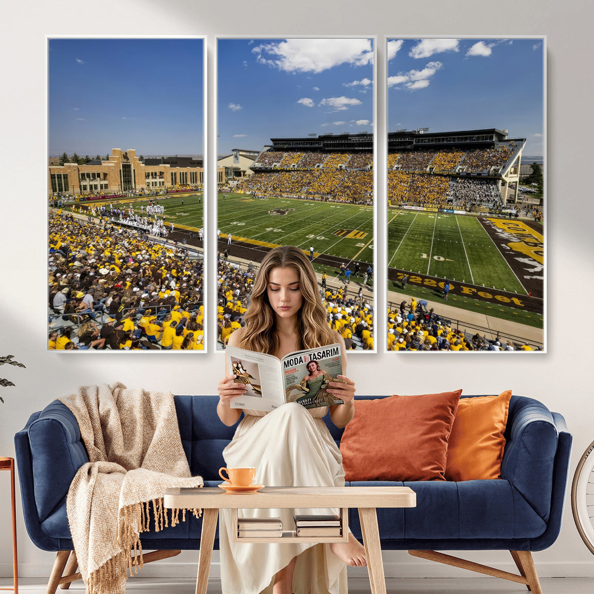 75112-MGV-CV-36X24 - University of Wyoming Cowboys Football Team Print, Laramie, Home Bar Wall Decor