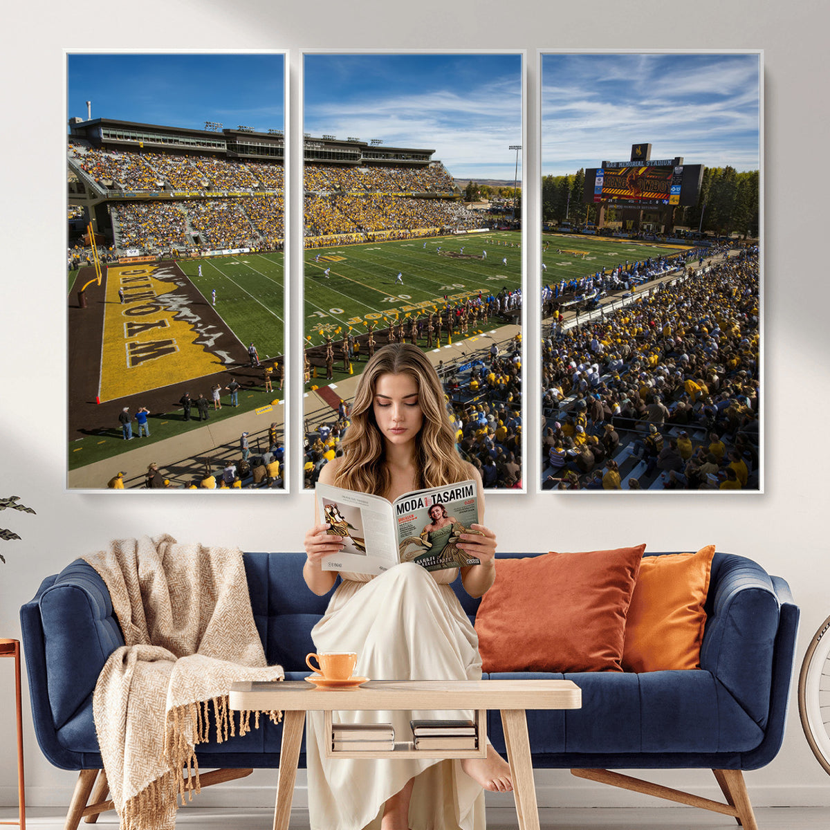 89846-MGV-CV-36X24 - University of Wyoming Cowboys Football Team Print, Laramie, Man Cave Wall Decor