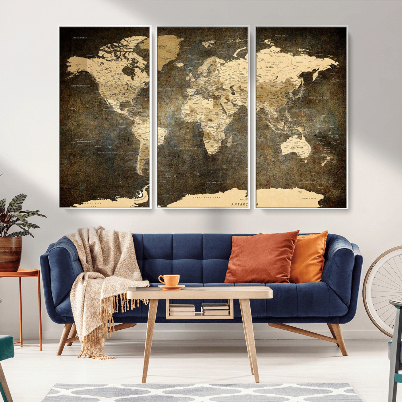 MGV-FC-48X32-3P - Push Pin World Map Canvas Print – Framed Wall Art for Couples to Track Their Travels – Anniversary
