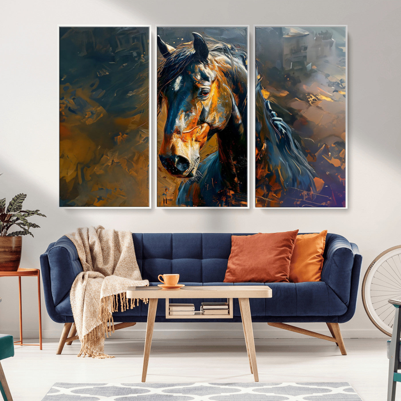 MGV-FC-48X32-3P - Abstract Horse Wall Art Canvas Print | Farmhouse Wall Decor | Western Cabin Art | Rustic Horse Decor