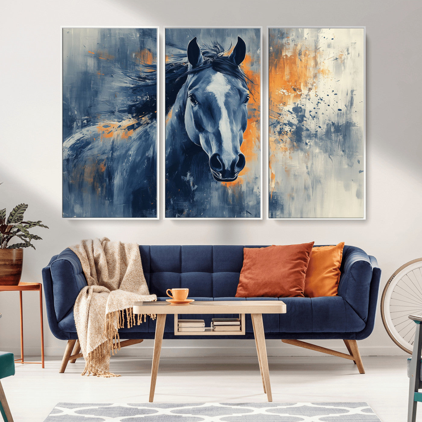 MGV-FC-48X32-3P - Abstract Blue Horse Wall Art Print Canvas | Horse Wall Art Print | Western Decor for Farmhouse |