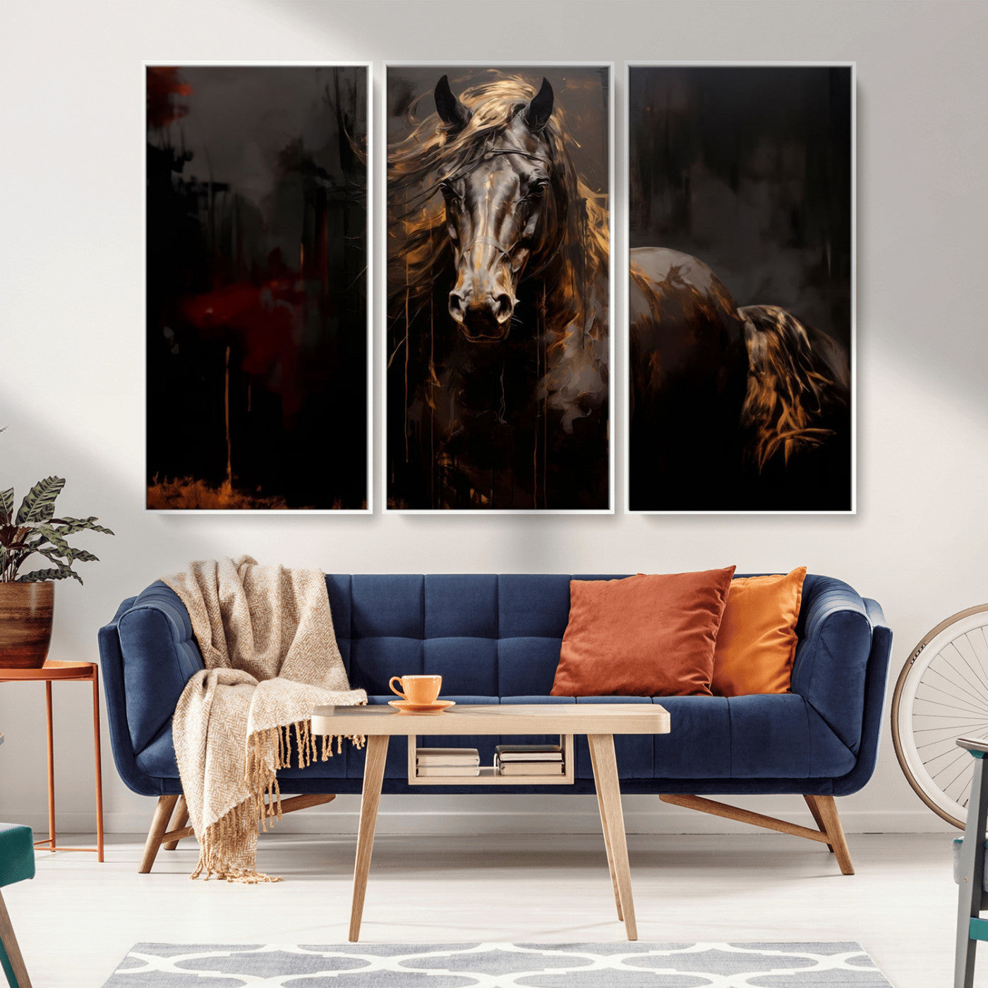 MGV-FC-48X32-3P - Abstract Black Horse Canvas Print for Farmhouse Wall Art | Abstract Equine Wall Art | Western Decor