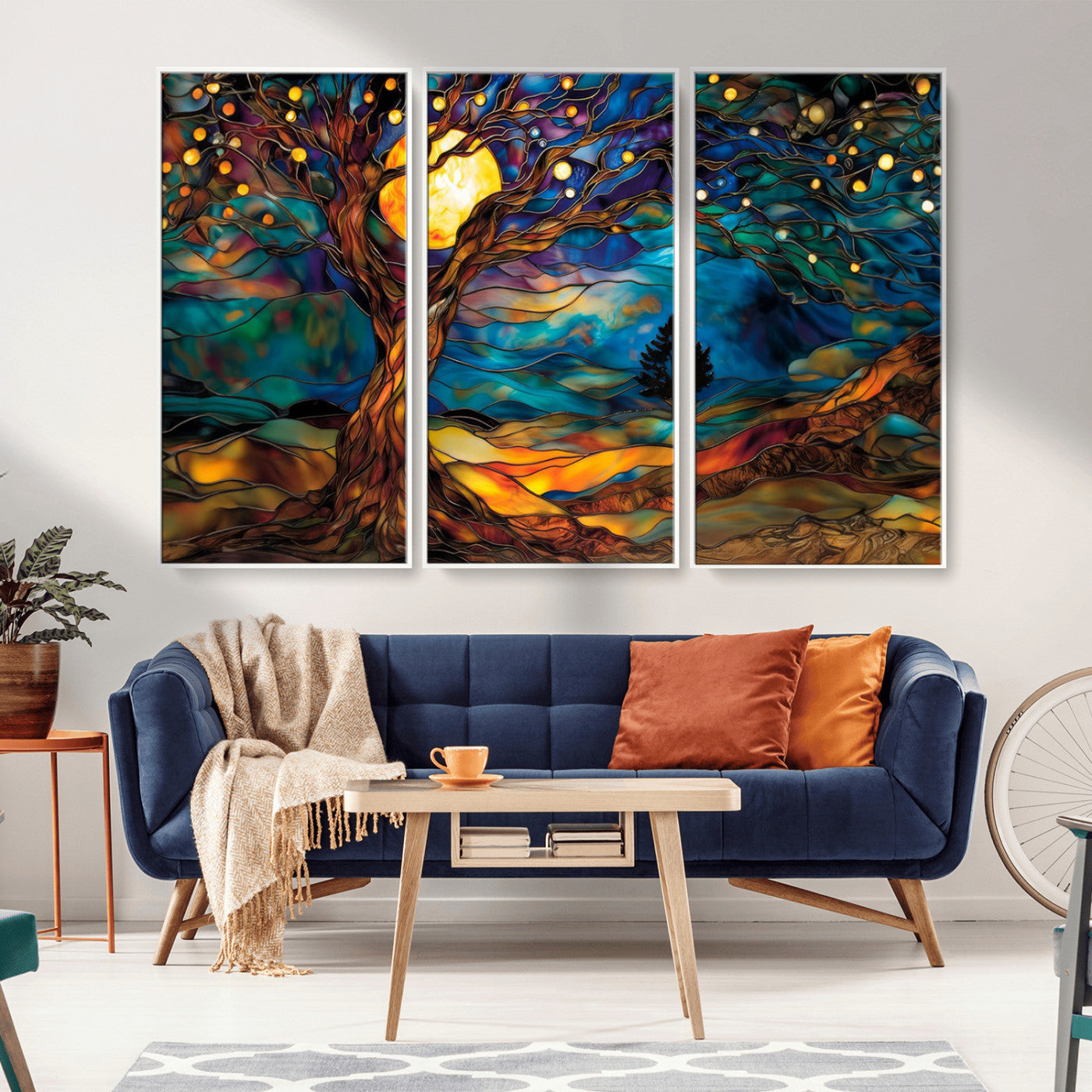 MGV-FC-48X32-3P - Tree of Life Wall Art - Yggdrasil Tree of Life Canvas Print - Vibrant Moonlit Tree Wall Art,  Tree