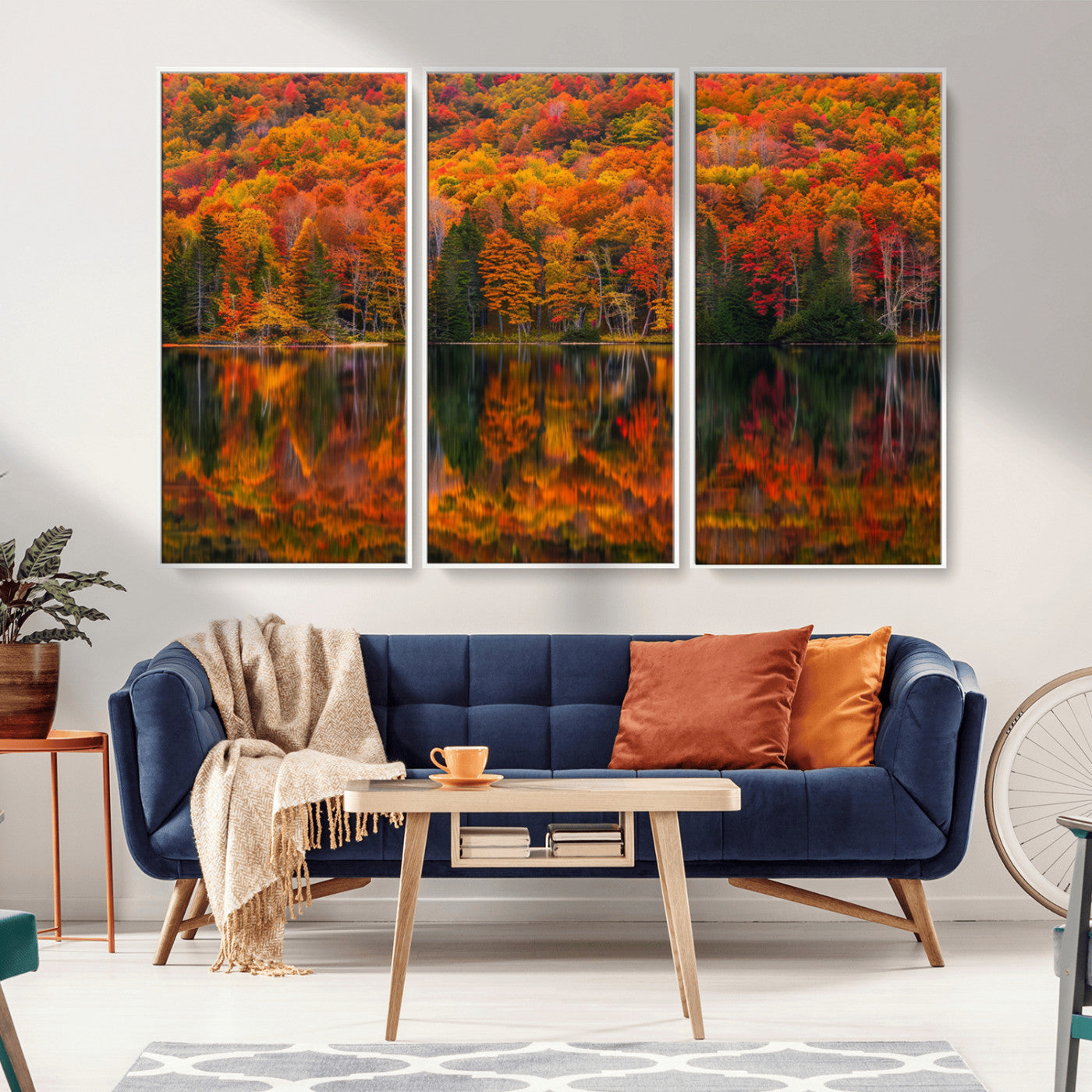 MGV-FC-48X32-3P - Fall Foliage Wall Art - Autumn Reflection Canvas Print, Stunning Fall Foliage Wall Art, Serene Lake