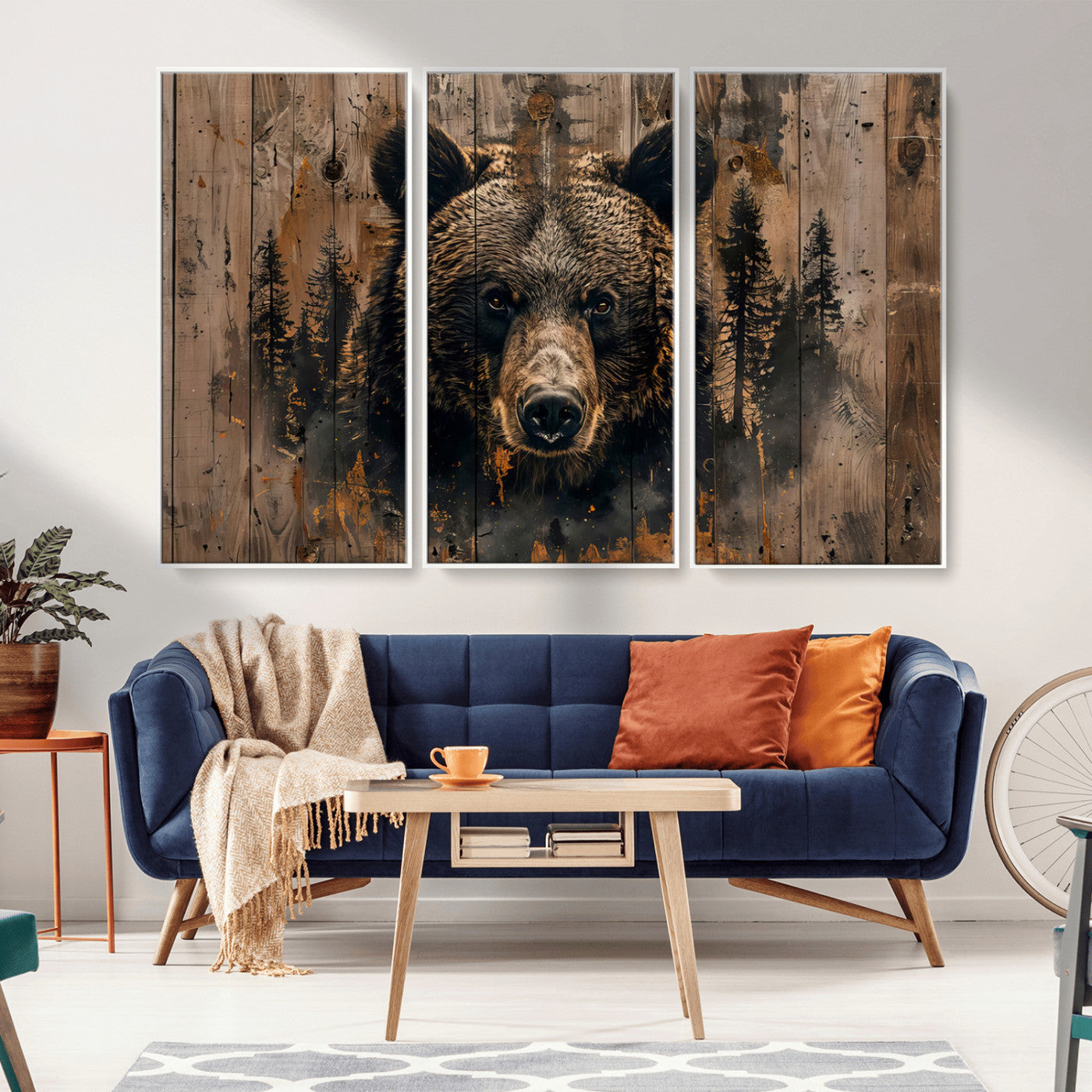 MGV-FC-48X32-3P - Rustic Grizzly 399 Wall Art | Triptych Canvas Print | Rustic Cabin Wall Decor | Perfect for