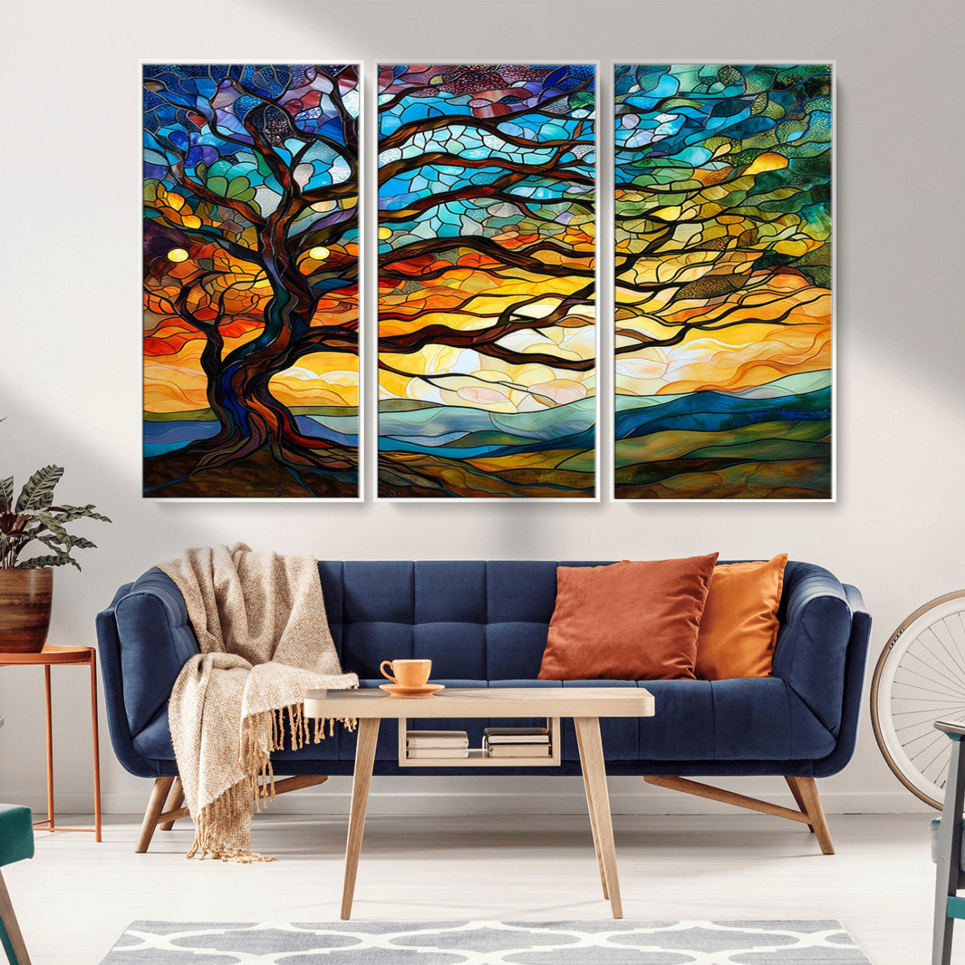 MGV-FC-48X32-3P - Mosaic Tree Wall Art | Ready to Hang Stained Glass Style Canvas Print | Farmhouse Wall Decor, Cabin