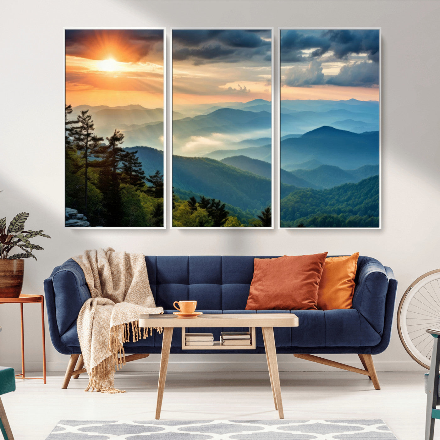 MGV-FC-48X32-3P - Sunrise Over Mountain Range Wall Art Canvas Print, Farmhouse Wall Decor, Cabin Wall Art