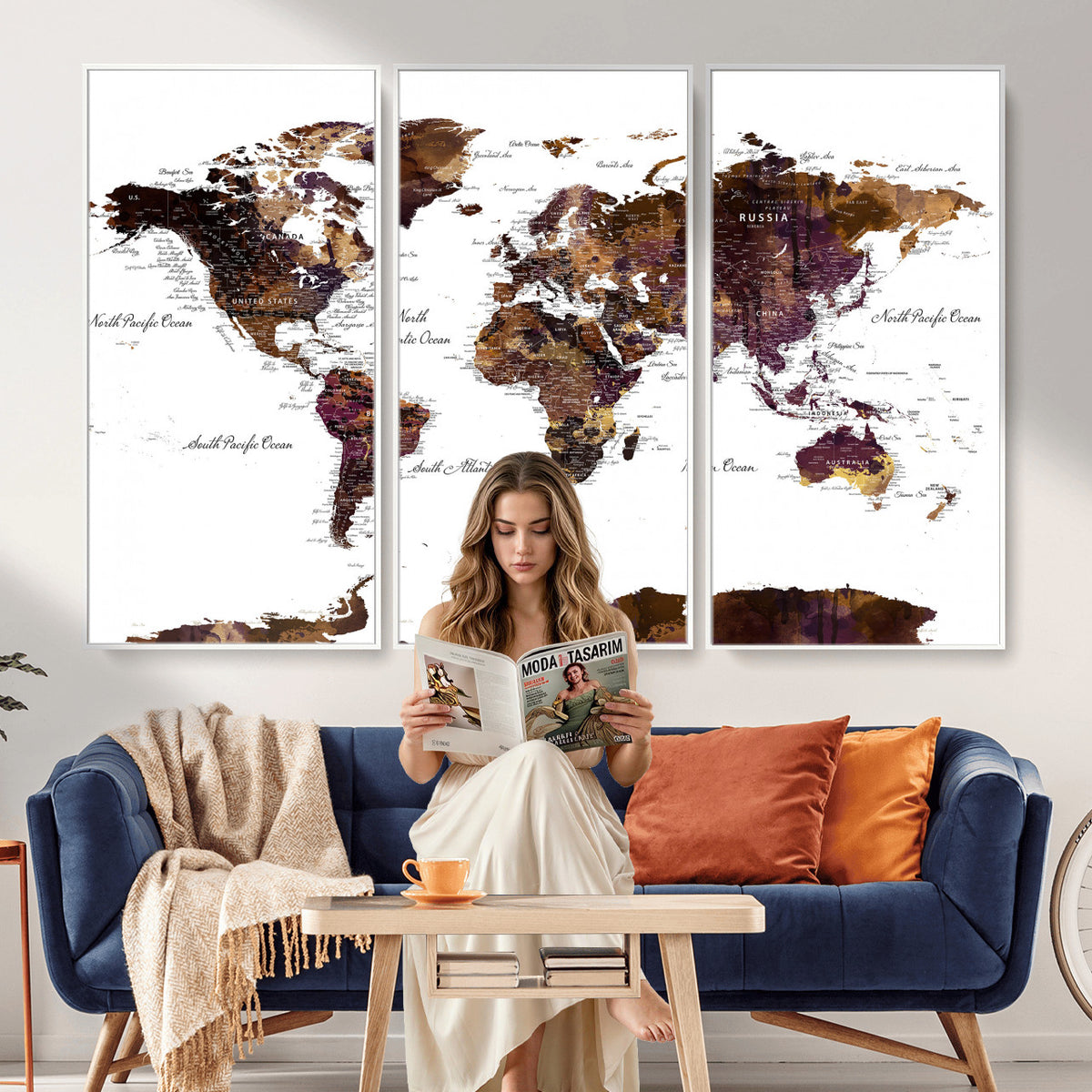 50611-PAN-FL-20X10 - World Map Canvas Print | Detailed Map of the World Wall Art