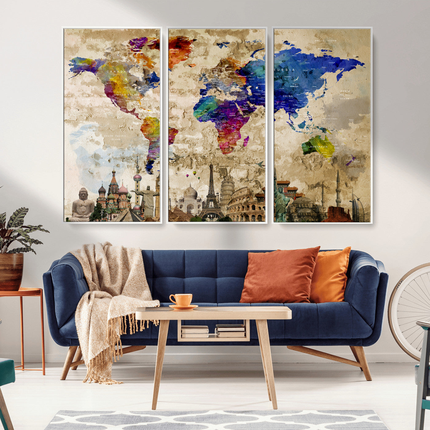 MGV-FC-48X32-3P - Push Pin World Map Canvas Print – Framed Wall Art for Couples to Track Their Travels – Anniversary