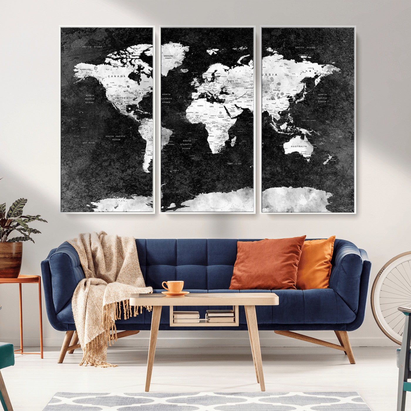 MGV-FC-48X32-3P - Push Pin World Map Canvas Print – Framed Wall Art for Couples to Track Their Travels – Anniversary