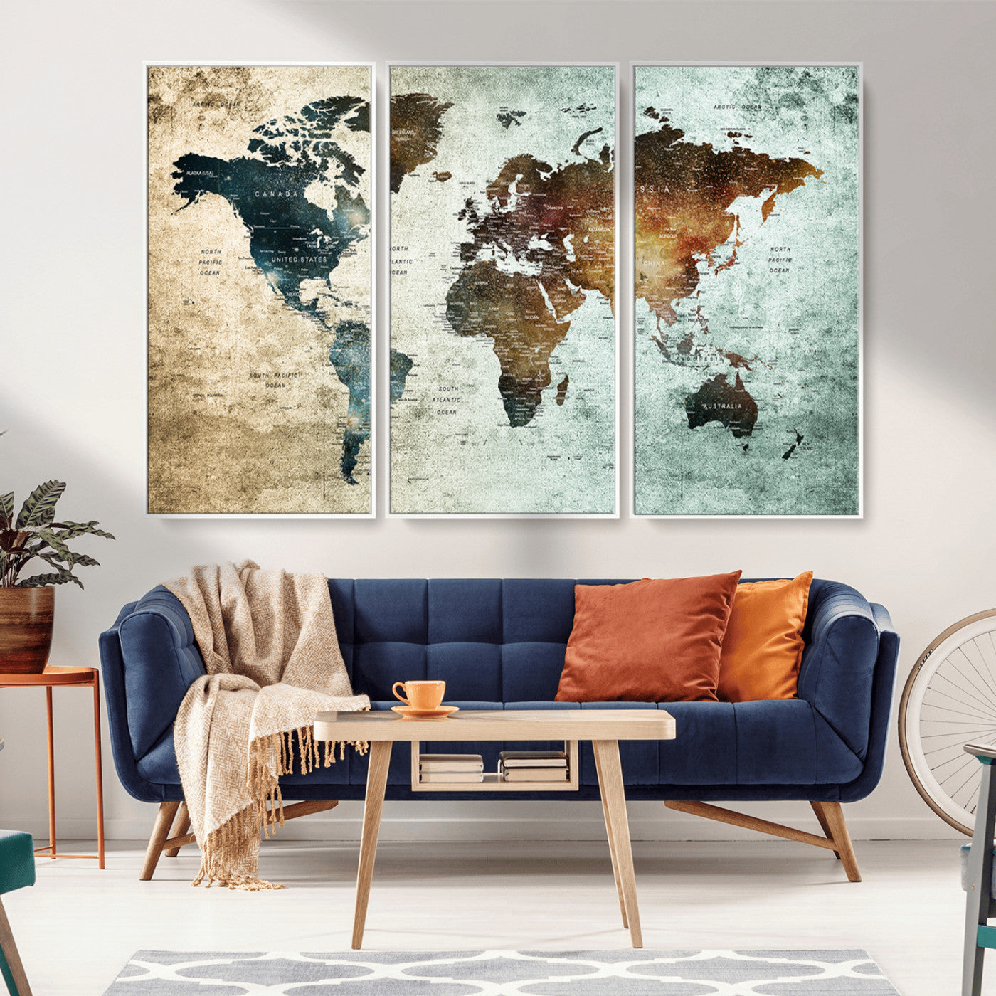 MGV-FC-48X32-3P - Push Pin World Map Canvas Print – Framed Wall Art for Couples to Track Their Travels – Anniversary