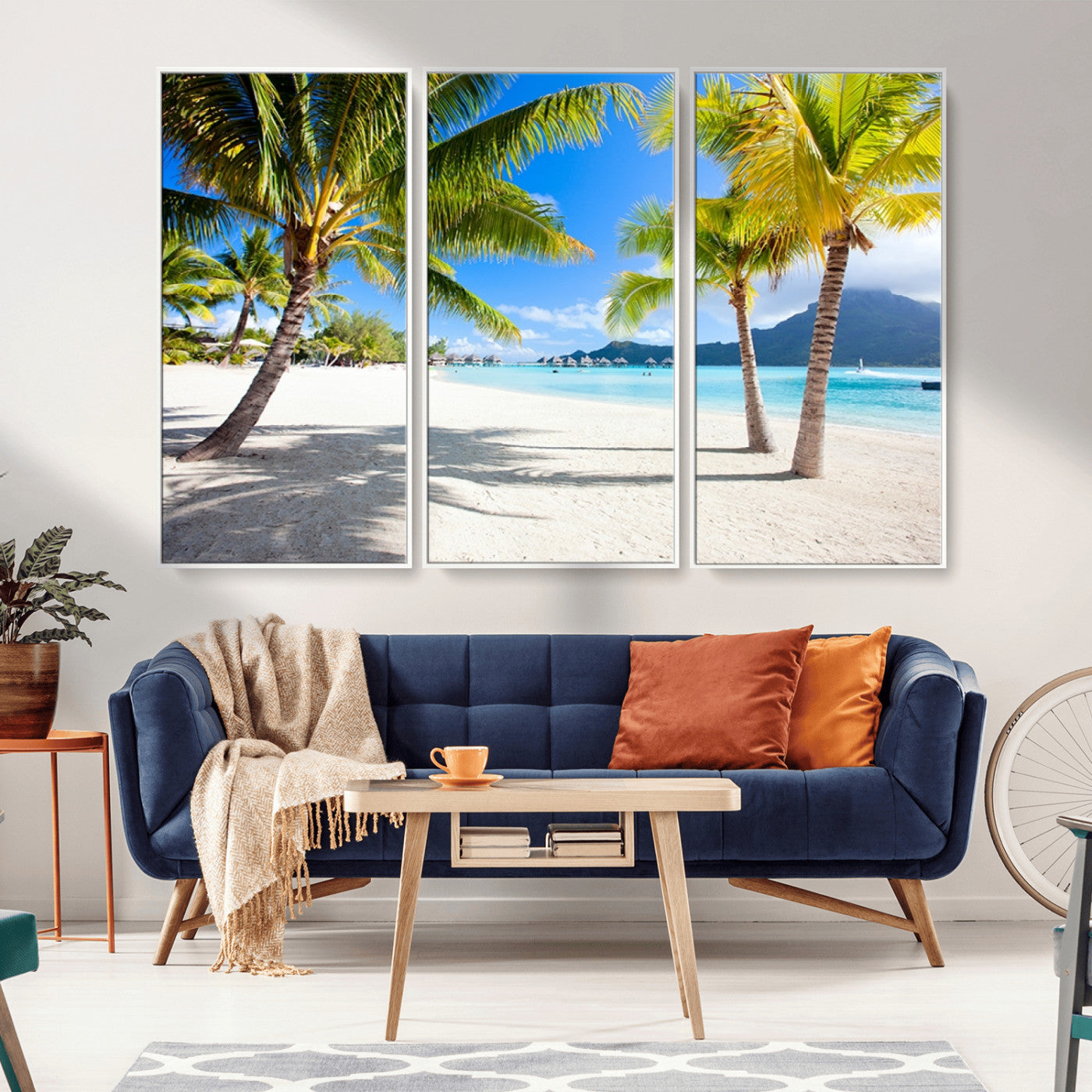 MGV-FC-48X32-3P - Blue Beach and Sea Wall Art Canvas Print