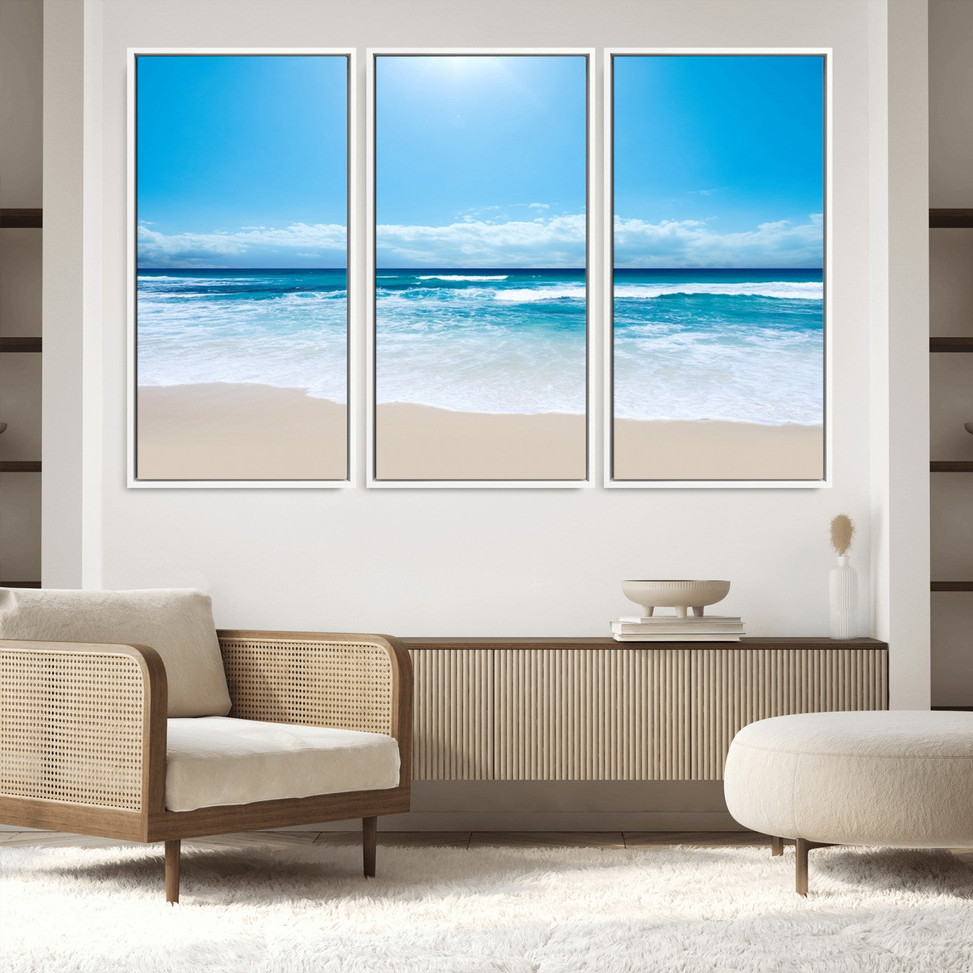 45929-MGV-FC-48X32-3P_White-Wall Art Canvas Print Shiny Blue Sea and Beach