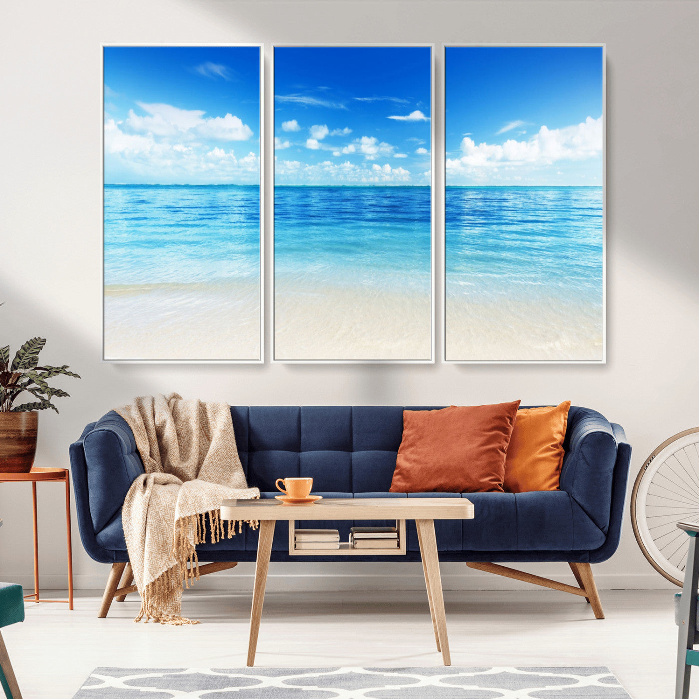 MGV-FC-48X32-3P - Beach Scene Canvas Wall Art Print – Tranquil Ocean Horizon and White Sand Beach Wall Decor for Home