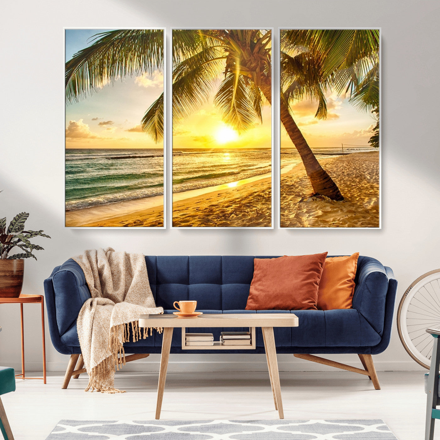 MGV-FC-48X32-3P - Beach Sunset Canvas Wall Art Print - Tropical Beach Canvas Wall Art Print – Vibrant Palm Trees and