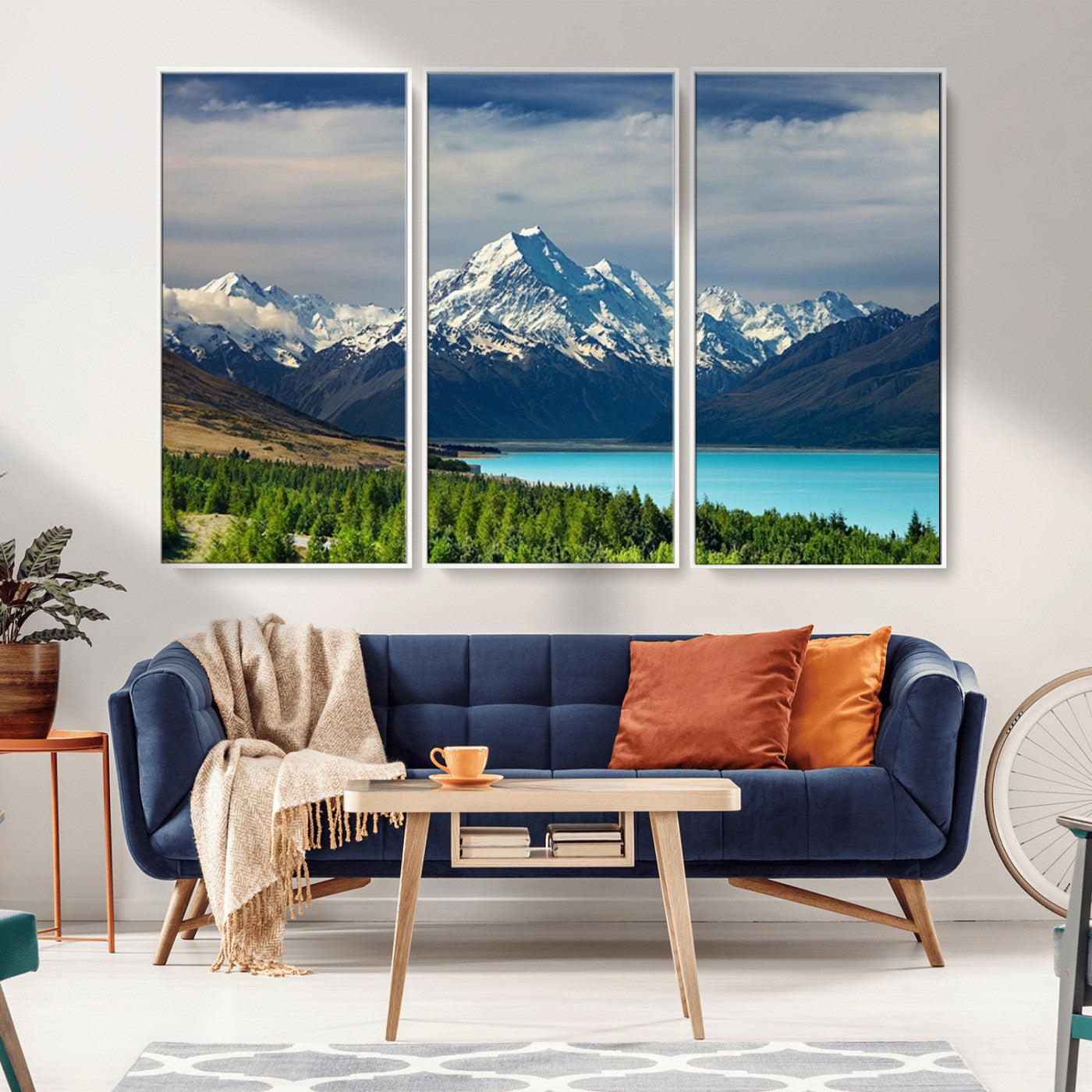 MGV-FC-48X32-3P - Mount Cook and Lake Pukaki Canvas Wall Art Print – Majestic Snow-Capped Peaks and Serene Lake Wall