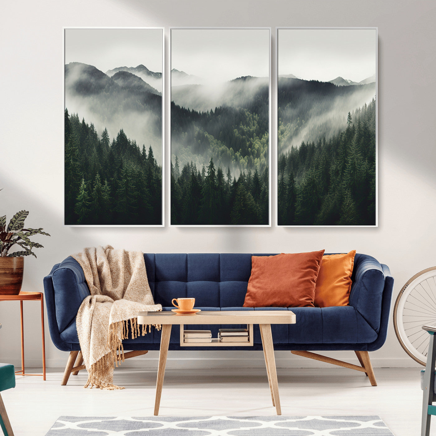 MGV-FC-48X32-3P - Misty Forest Canvas Print Wall Art Premium Canvas Print a Foggy and Serene Atmosphere