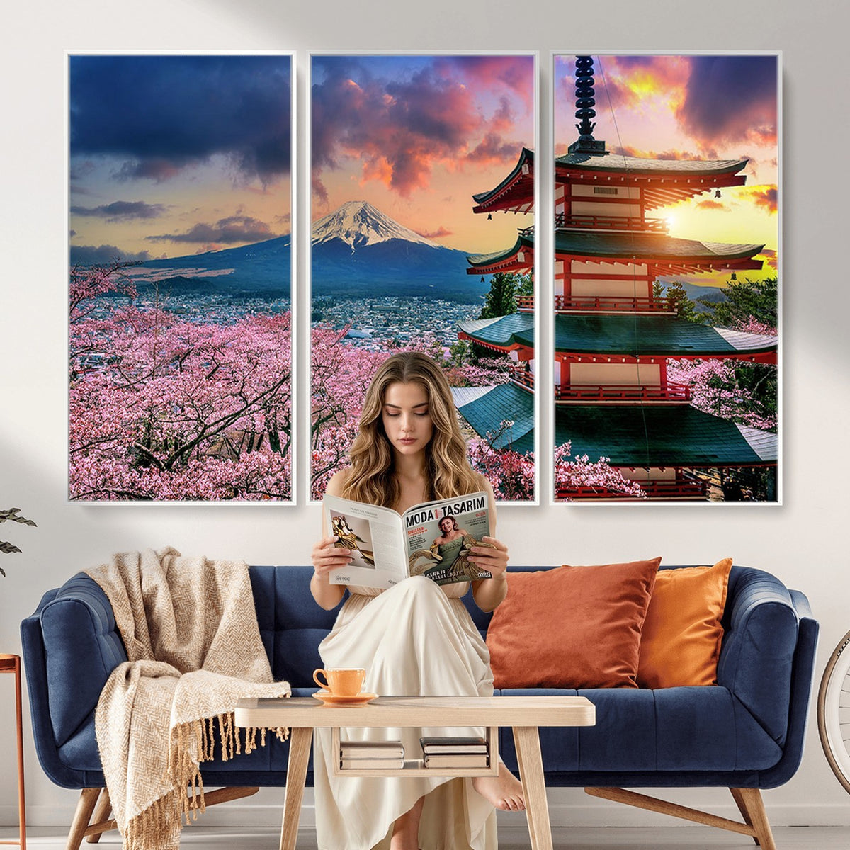 95987-MGV-CV-24X16 - Cherry Blossoms Canvas Print, Chureito Pagoda and Mount Fuji Wall Art