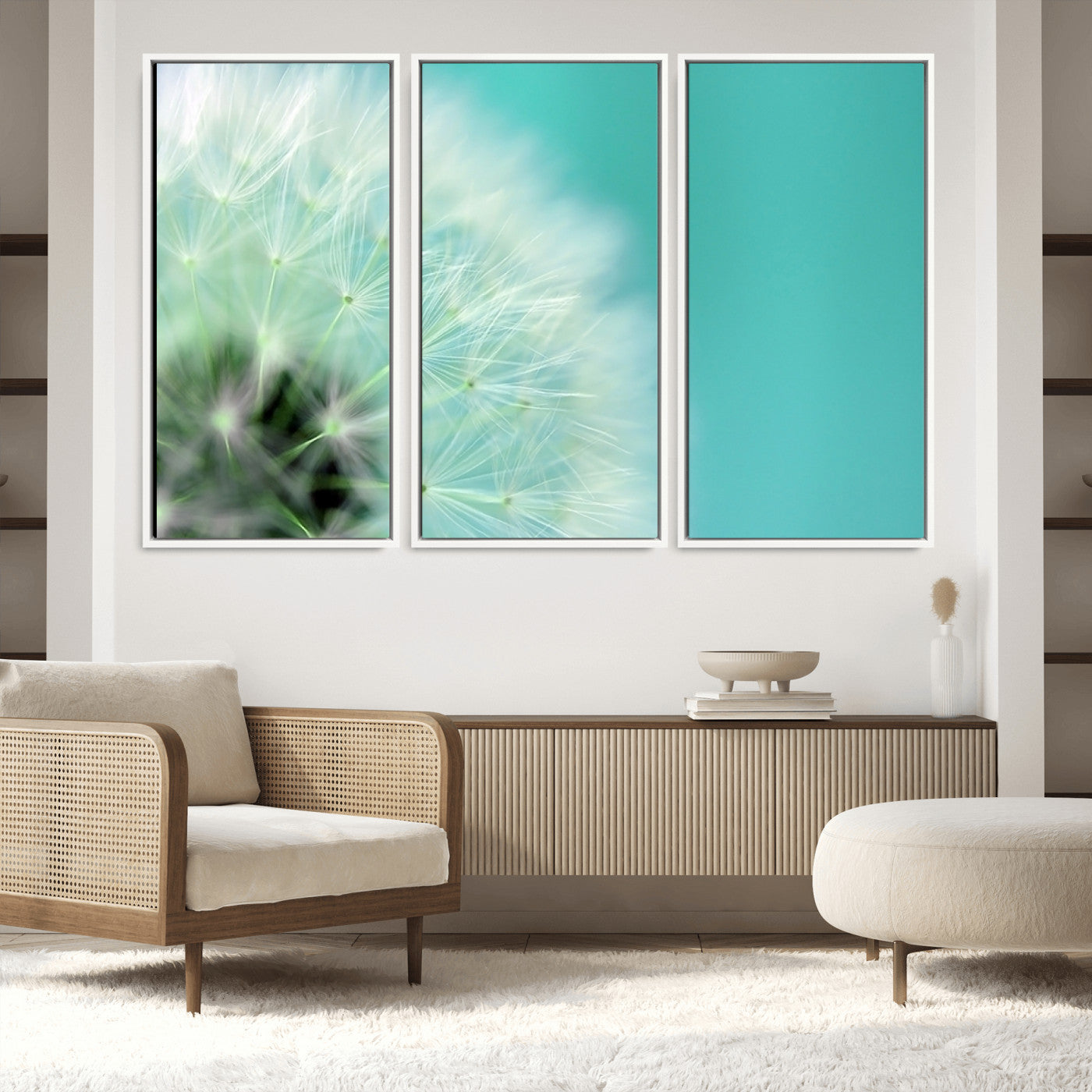26056-MGV-FC-48X32-3P_White-DANDELION Flower Wall Art Canvas Print, Canvas Dandelion Floral Wall Art