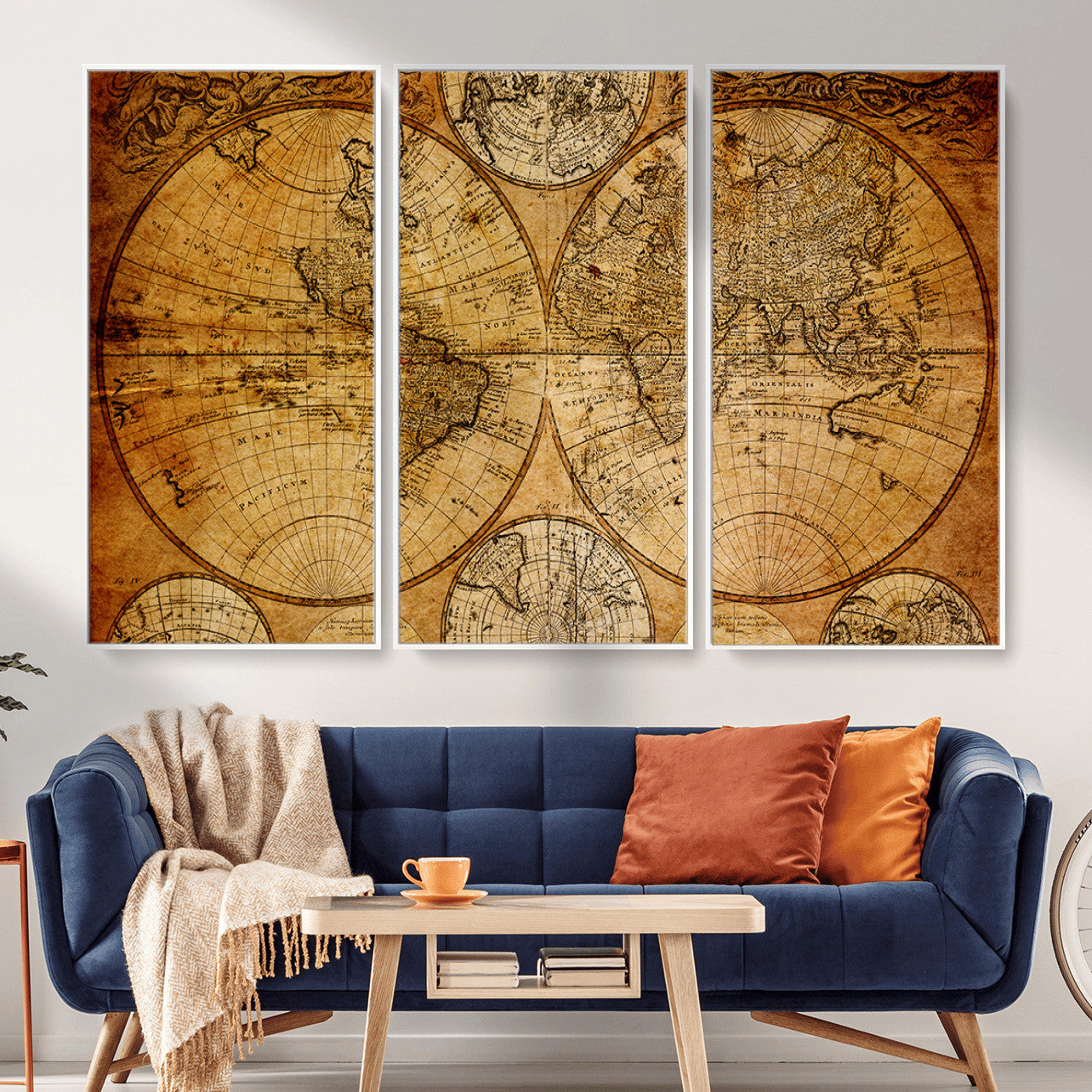 25517-MGV-FC-48X32-3P - Vintage World Map Canvas Print – Antique Push Pin Travel Map, Framed Wall Art for Home or Office Decor