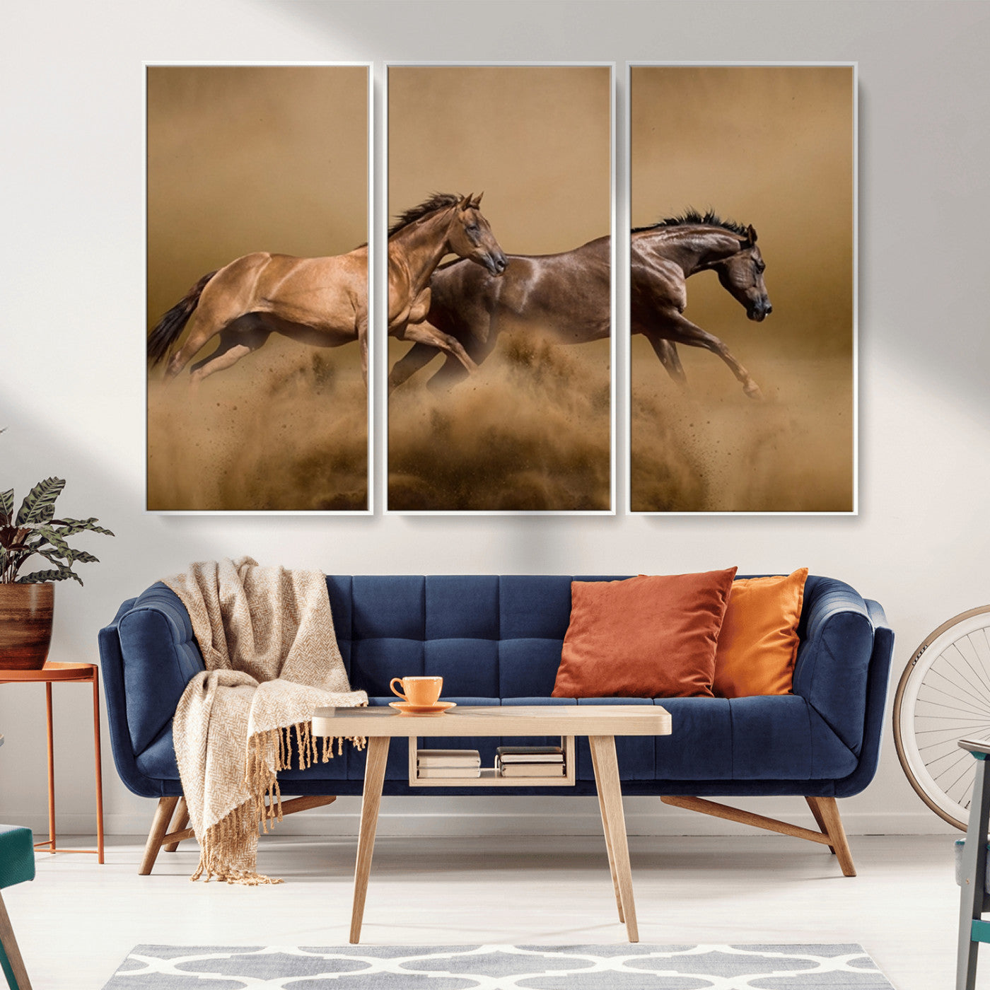 MGV-FC-48X32-3P - Large Wall Art Animal Canvas Print - Two Running Brown Horses