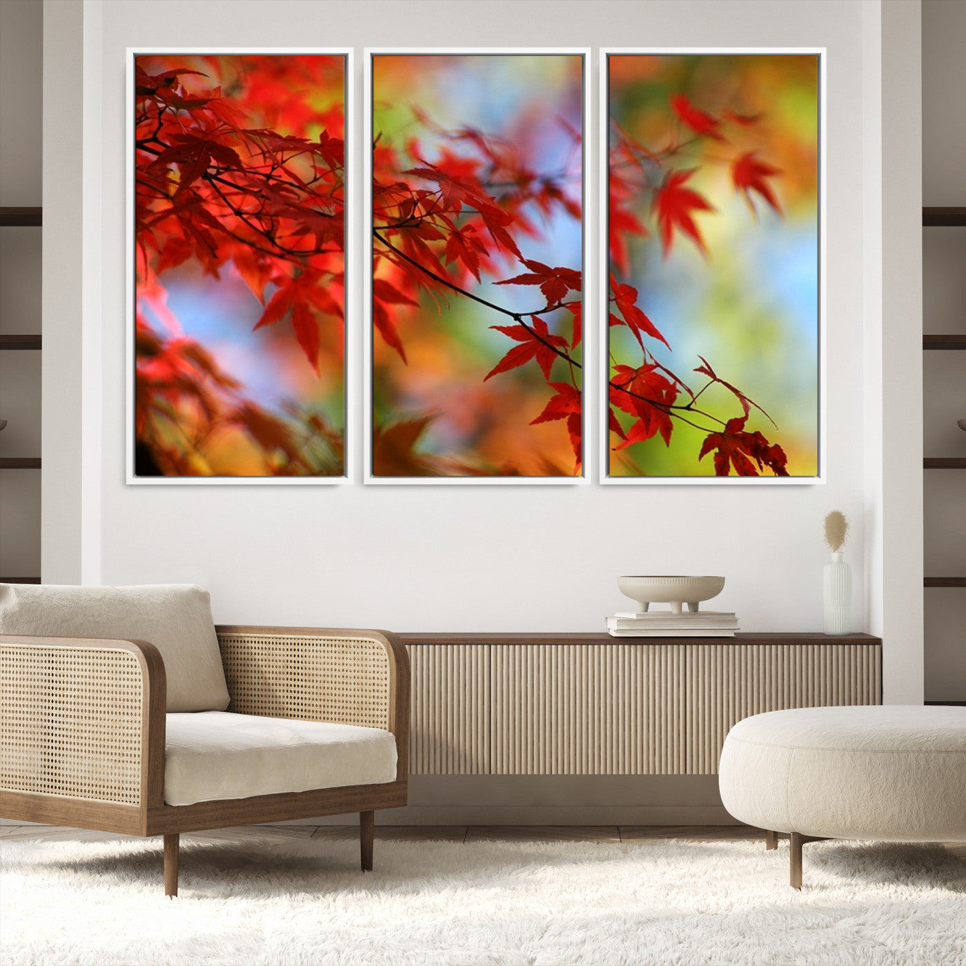 68946-MGV-FC-60X40-3P_White-Red Leaves Autumn Forest Wall Art Canvas, Red Leaves Autumn Forest Canvas Print