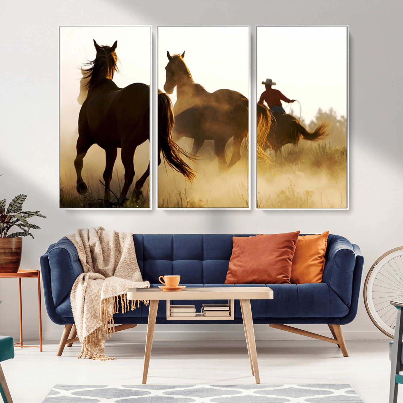 MGV-FC-48X32-3P - Horses and Cowboys Wall Art Canvas Print