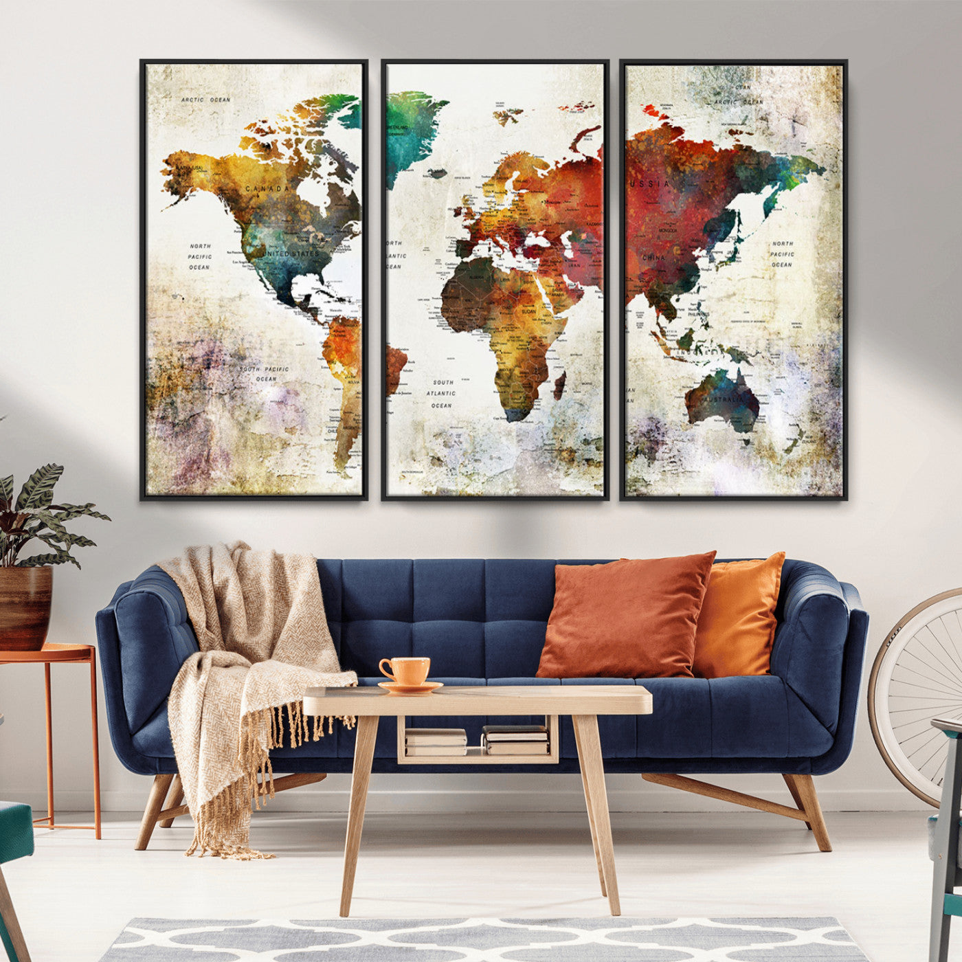 -Push Pin World Map Canvas Print – Framed Wall Art for Couples to Track Their Travels – Anniversary