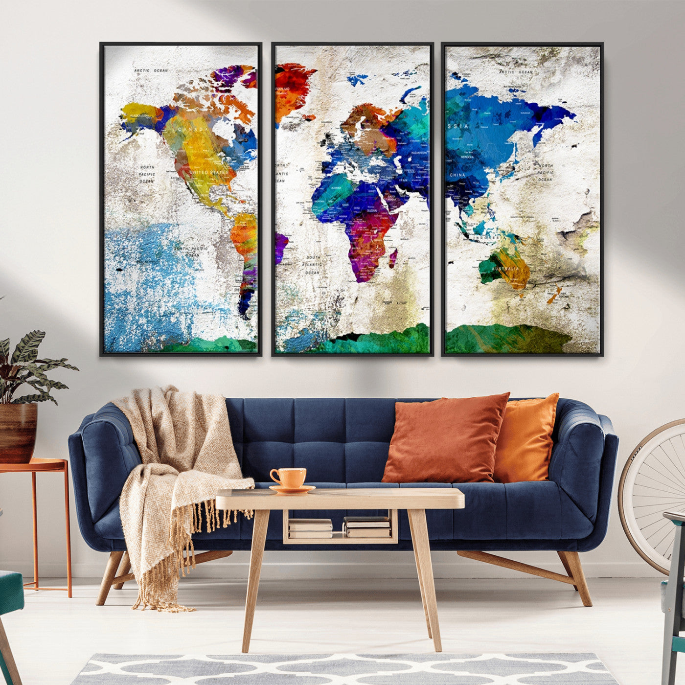MGV-FC-48X32-3P - Push Pin World Map Canvas Print – Framed Wall Art for Couples to Track Their Travels – Anniversary