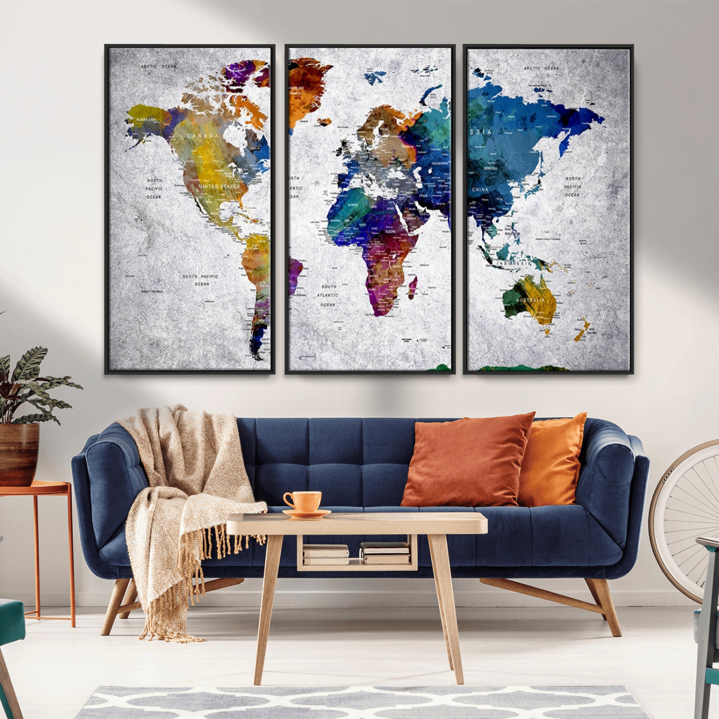 MGV-FC-48X32-3P - Push Pin World Map Canvas Print – Framed Wall Art for Couples to Track Their Travels – Anniversary