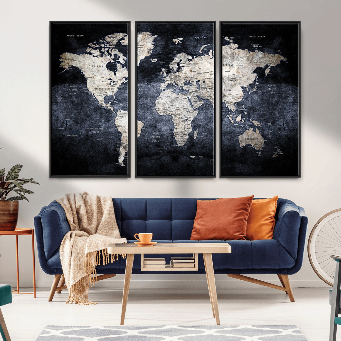 MGV-FC-48X32-3P - World Map Wall Art Canvas Print for Home and Office Decor