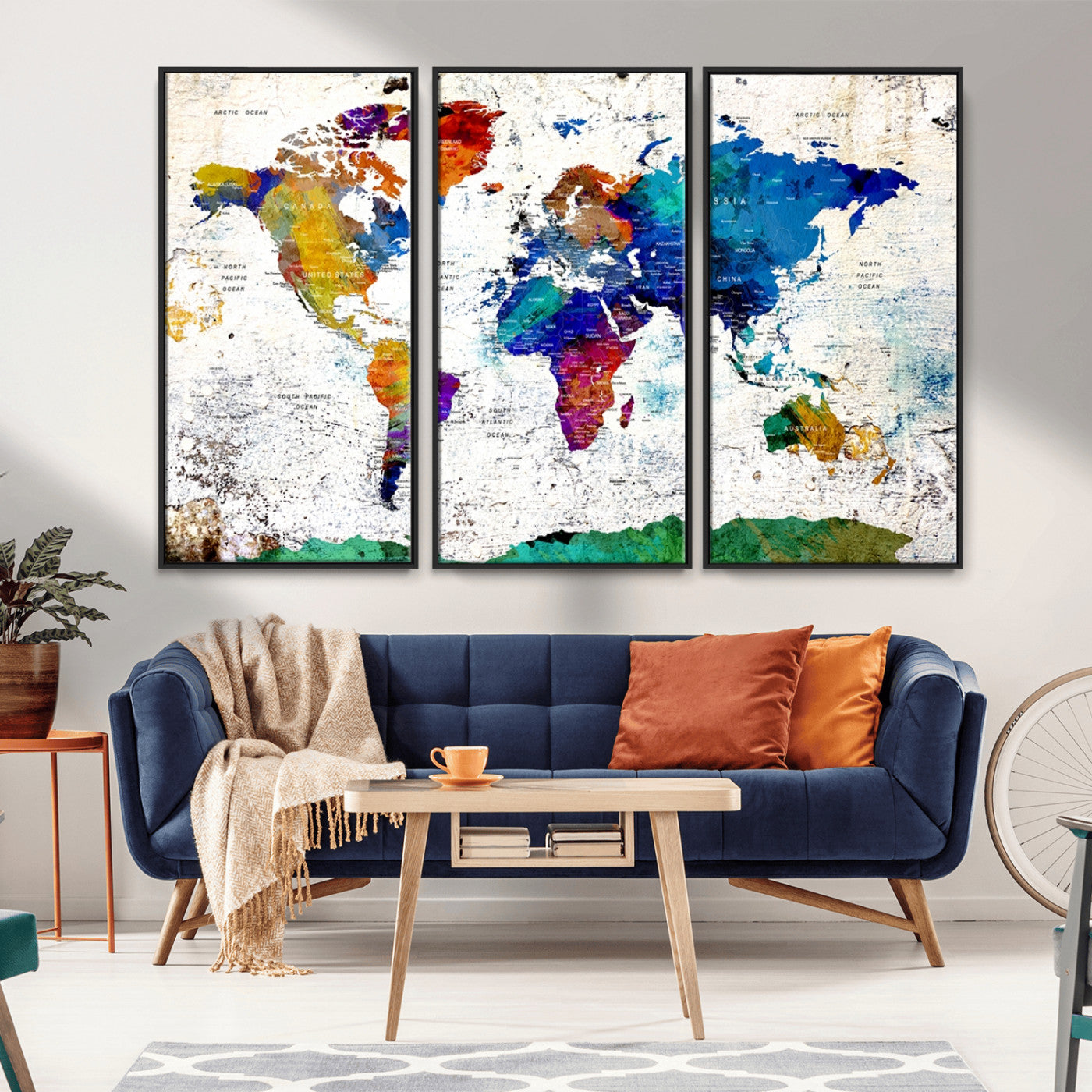 MGV-FC-48X32-3P - Push Pin World Map Canvas Print – Framed Wall Art for Couples to Track Their Travels – Anniversary