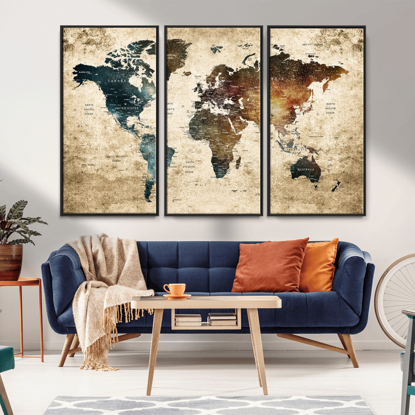 MGV-FC-48X32-3P - Push Pin World Map Canvas Print – Framed Wall Art for Couples to Track Their Travels – Anniversary