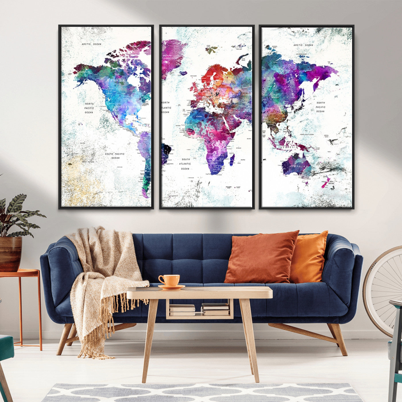 MGV-FC-48X32-3P - Push Pin World Map Canvas Print – Framed Wall Art for Couples to Track Their Travels – Anniversary