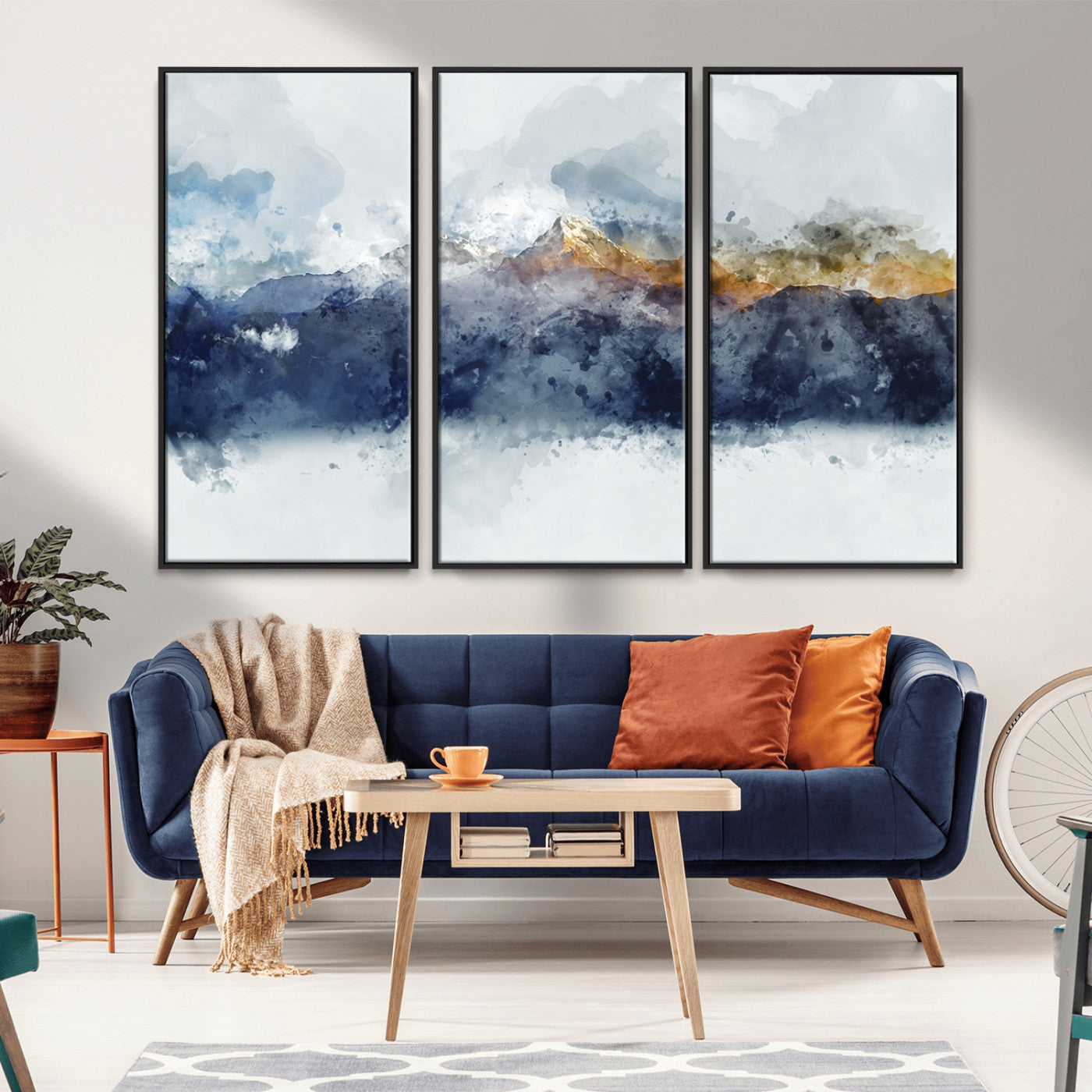 89149-MGV-CV-36X24-Abstract Mountain Range Art Canvas Print | 3 Panel Watercolor Landscape for Living Room, Office, or Bedroom | Large Ready-to-Hang Artwork