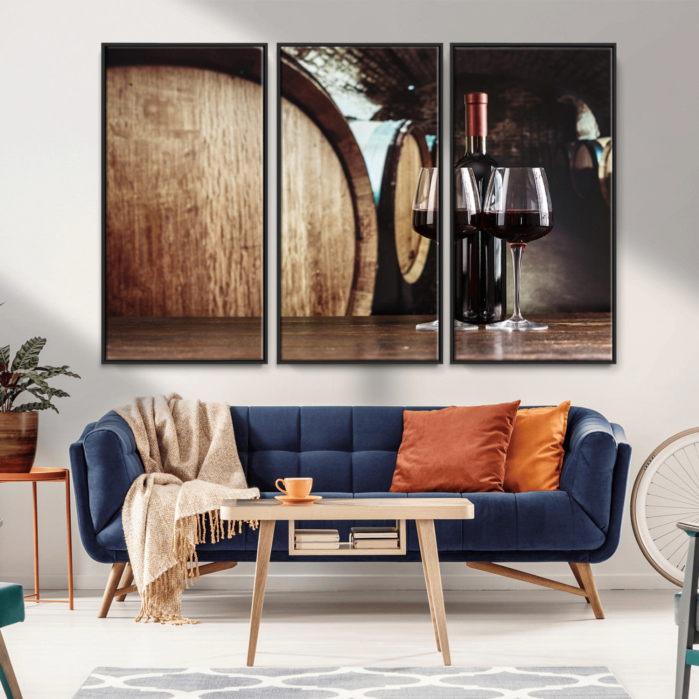 MGV-FC-48X32-3P - Wine and Barrel Wall Art Canvas Print