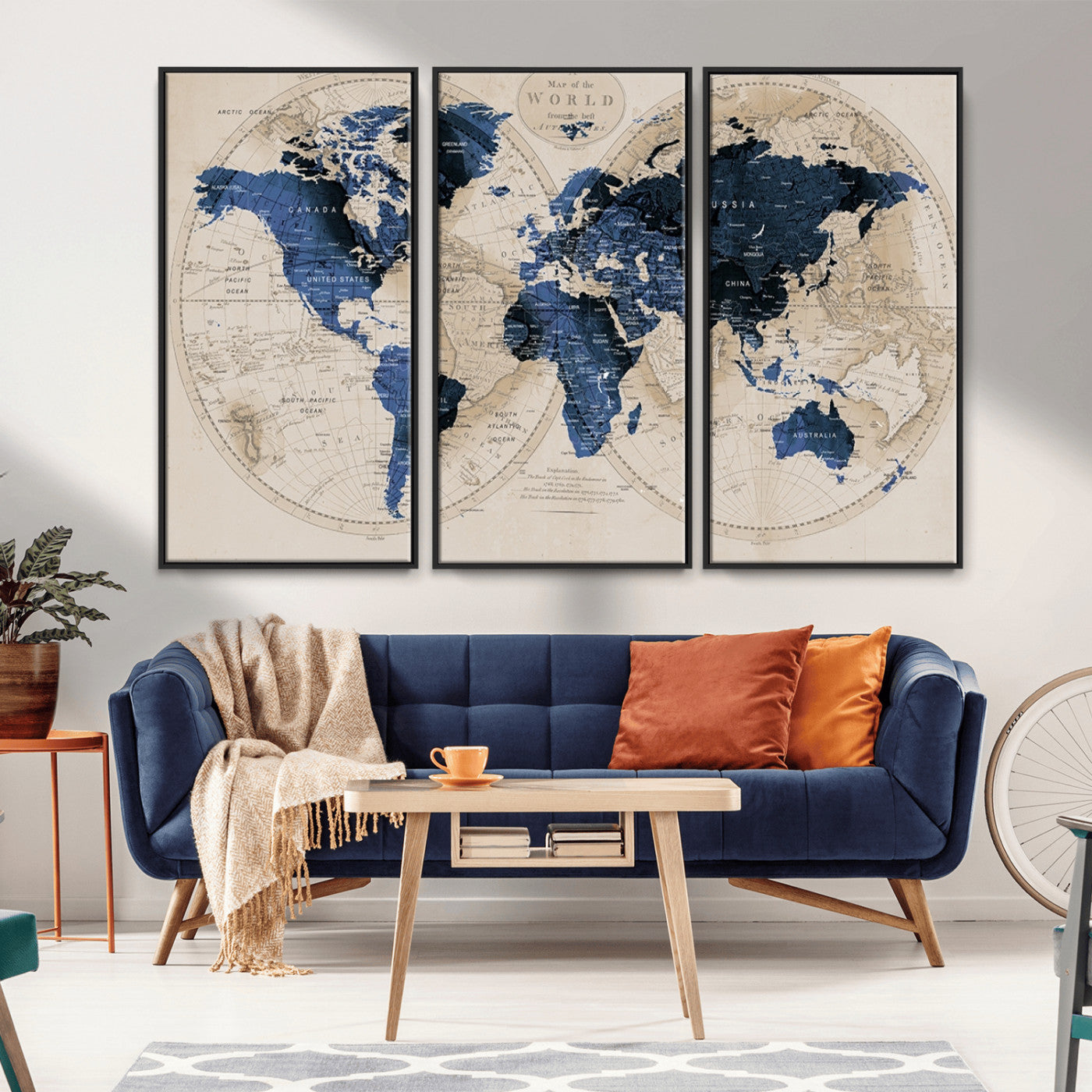 MGV-FC-48X32-3P - World Map Wall Art Canvas Print for Home and Office Decor