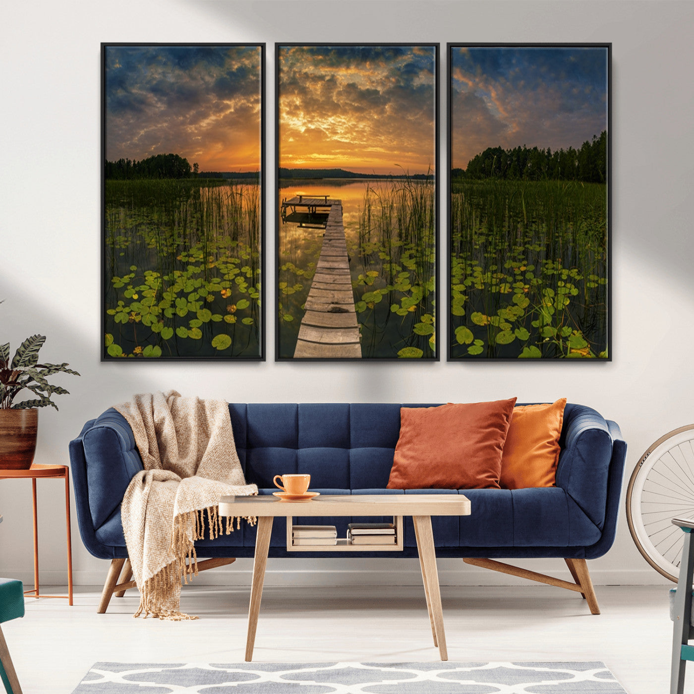 -Lake and Flower Wall Art Canvas Print