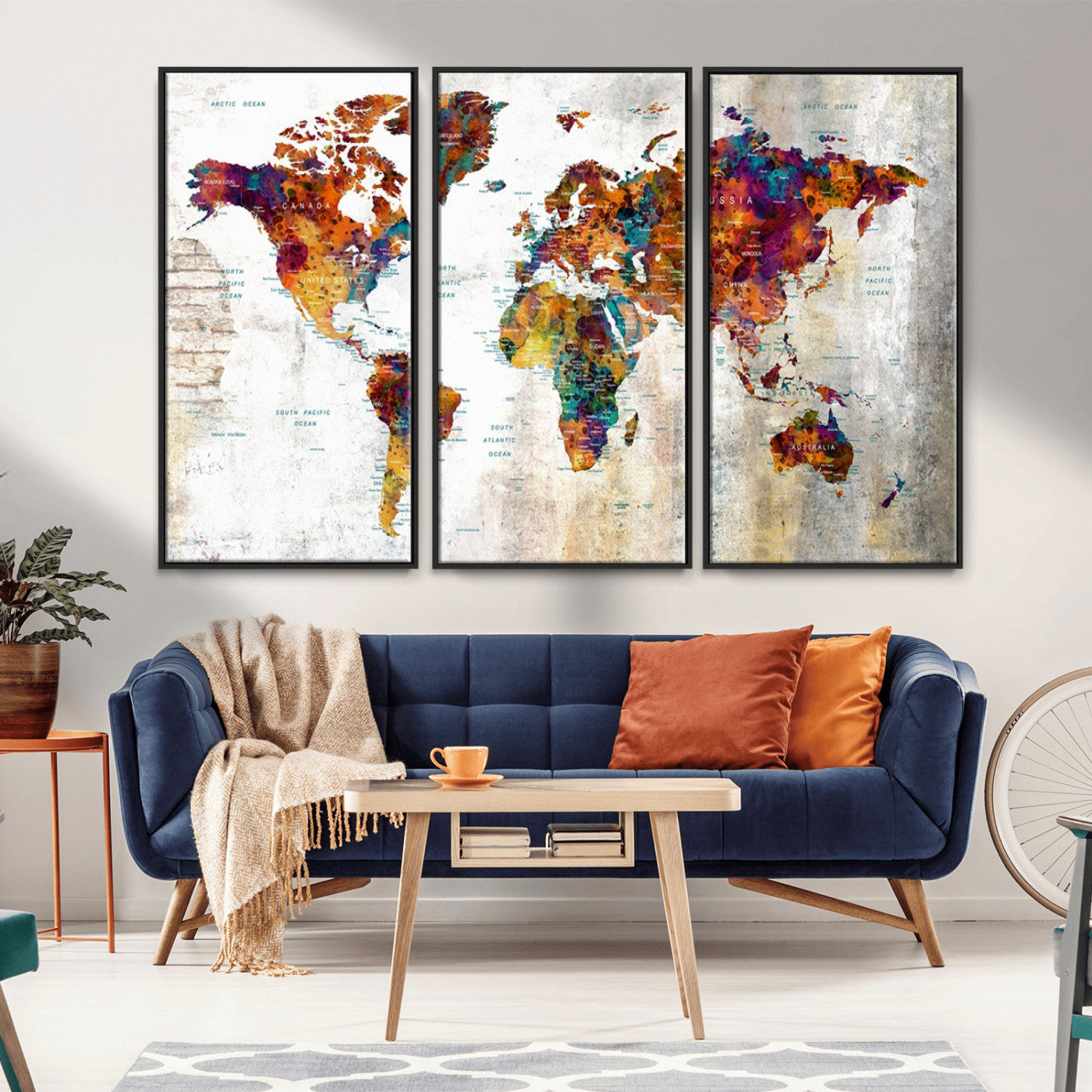 MGV-FC-48X32-3P - Push Pin World Map Canvas Print – Framed Wall Art for Couples to Track Their Travels – Anniversary