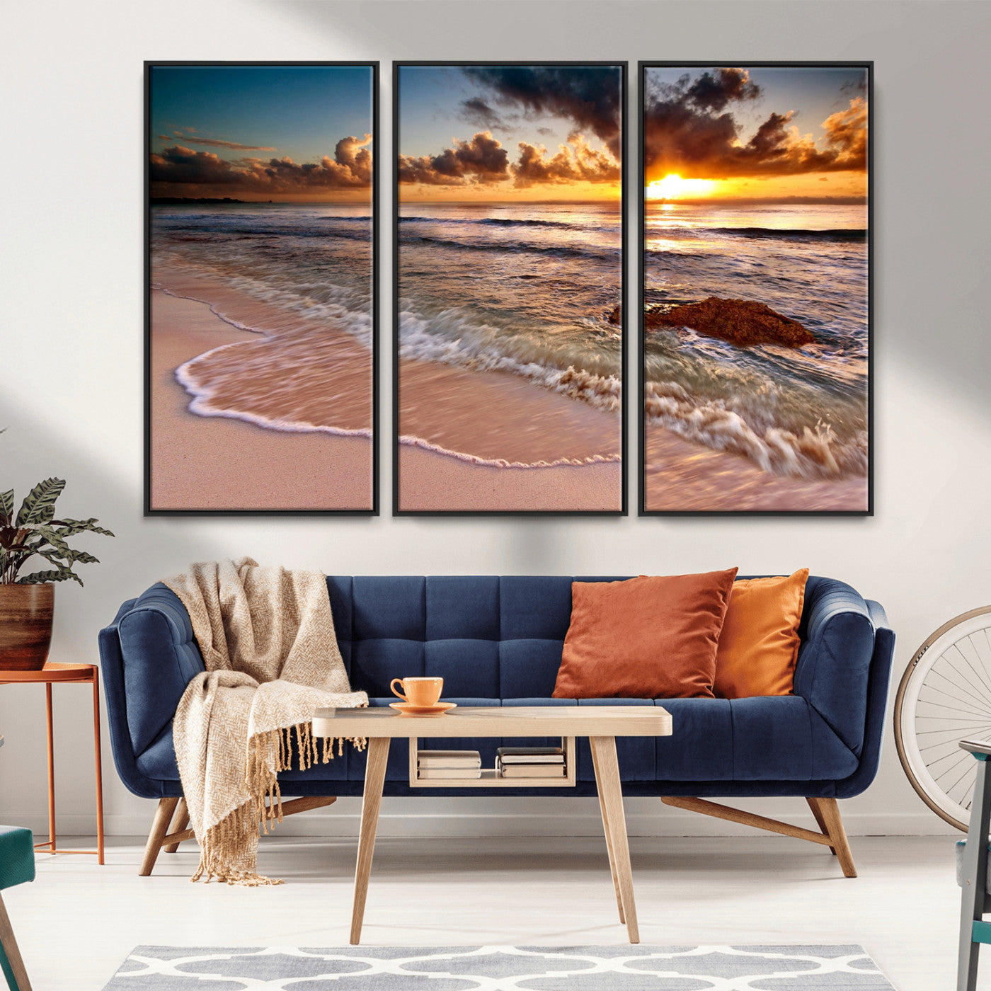 MGV-FC-48X32-3P - Sunset on Ocean Wall Art Canvas Print