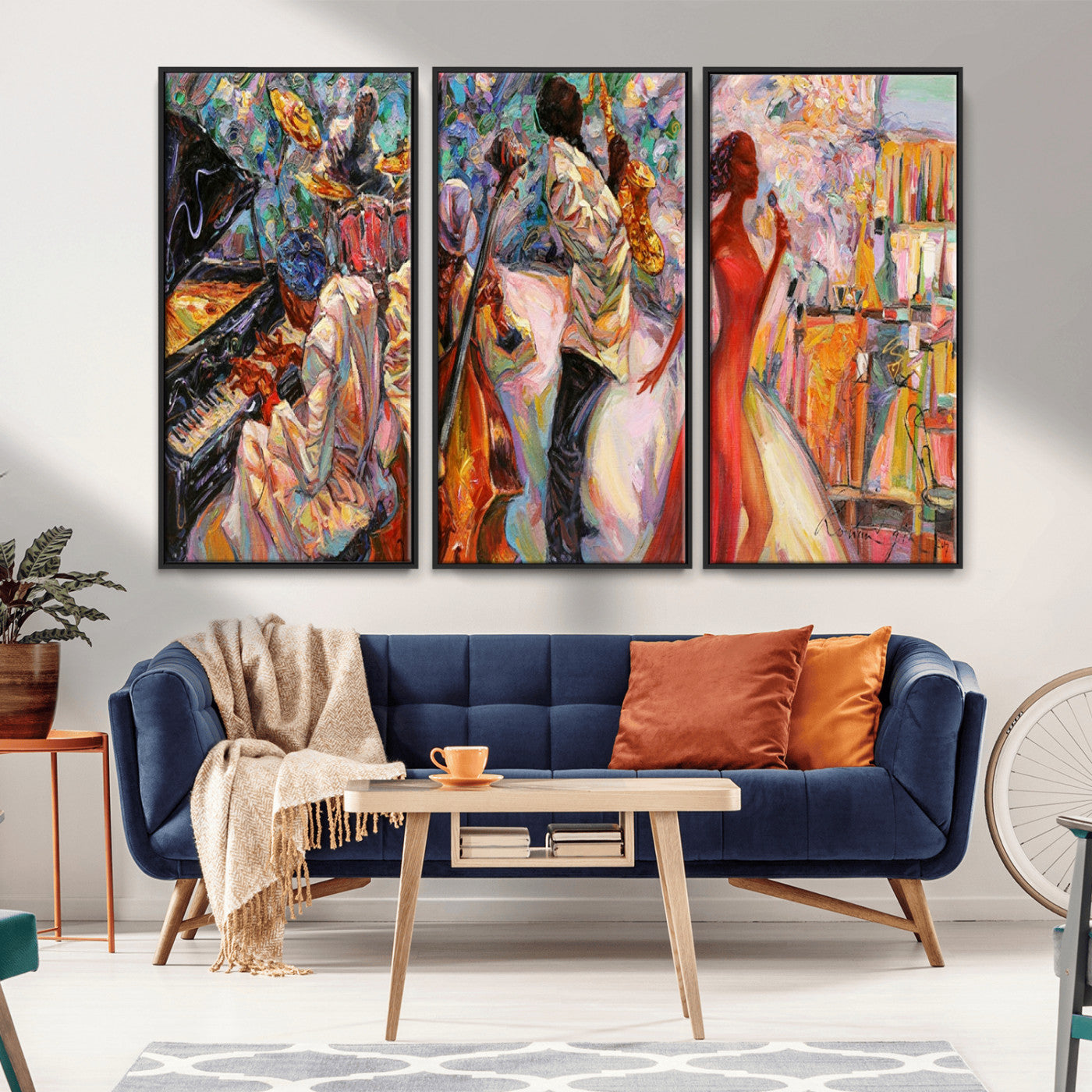 MGV-FC-48X32-3P - Abstract Afro American Jazz Canvas Wall Art | Music-Inspired Painting for Dining Room, Living Room,