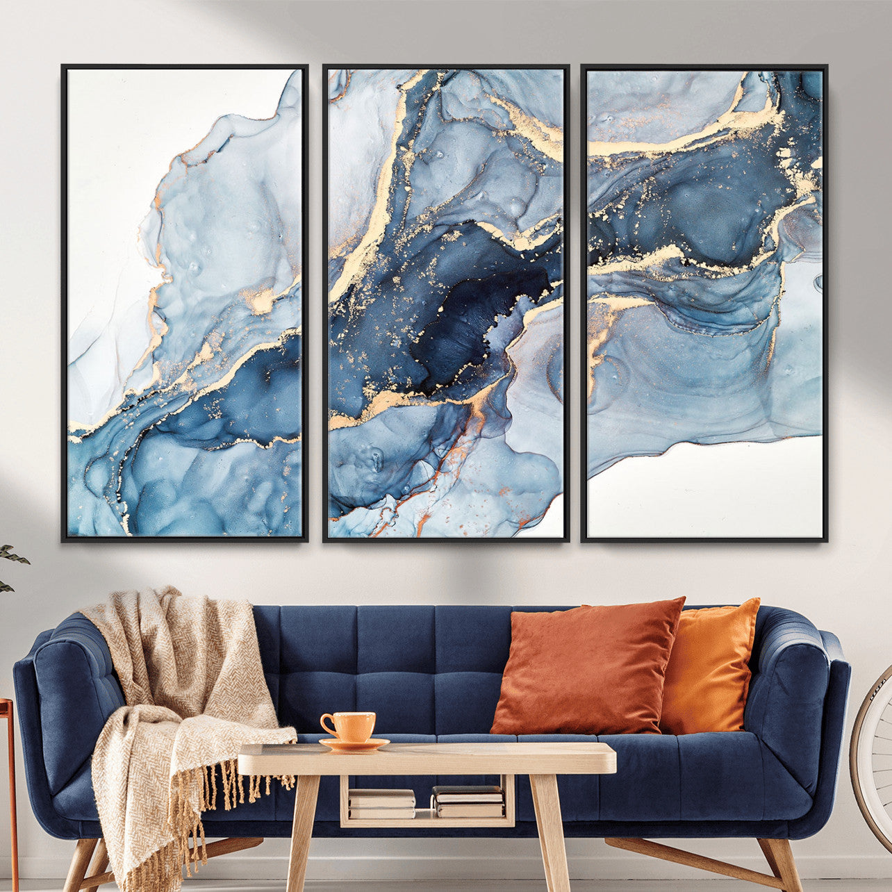 33782-MGV-CV-36X24 - Abstract Art Print - Blue Abstract Canvas Wall Art Print Abstract Art Fluid Effect Marble Wall Art